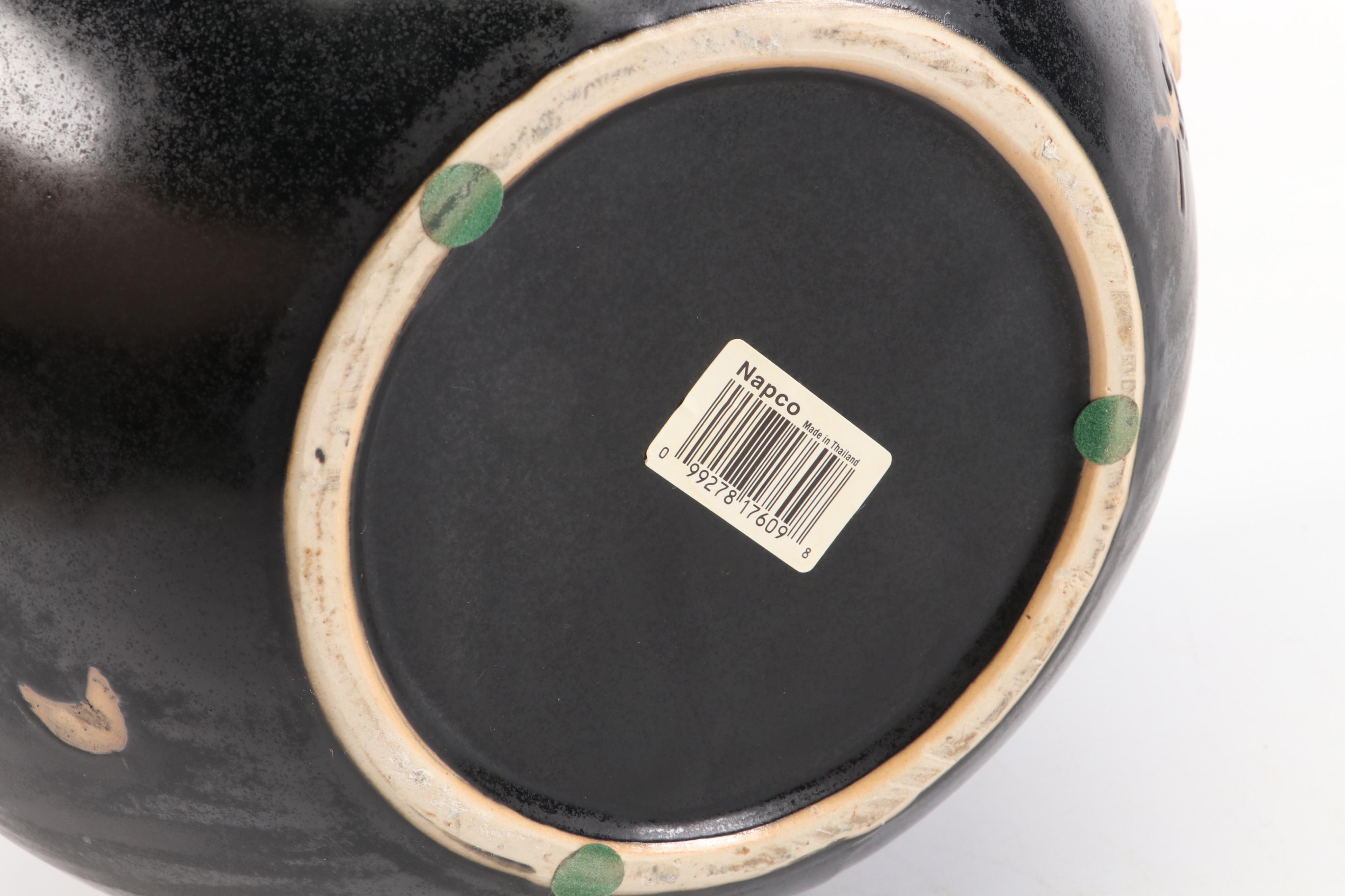 Napco Black Ceramic Bowl with Sun Face