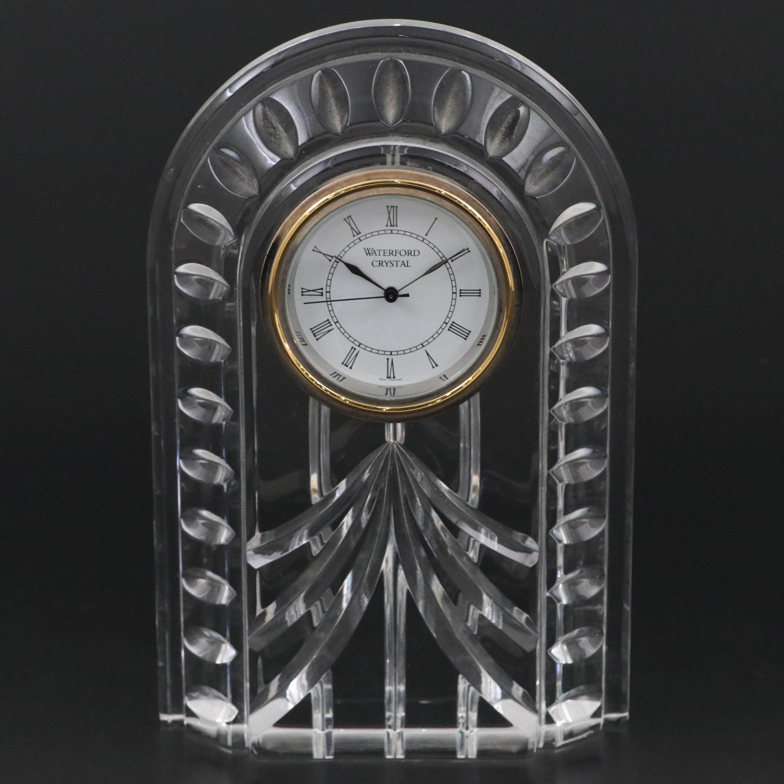 Waterford "Overture" Crystal Mantel Clock and "Coliseum" Crystal Mantel Clock