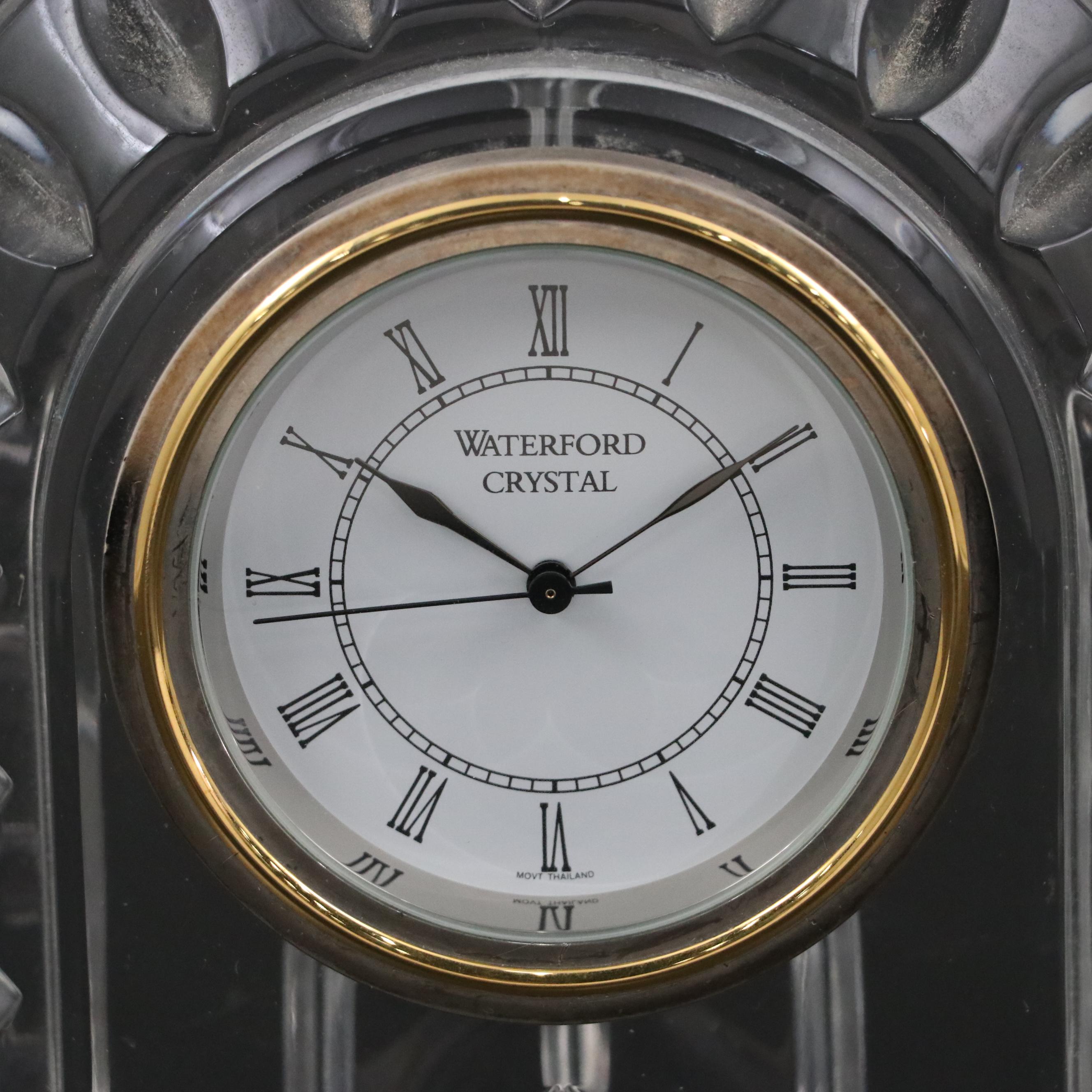 Waterford "Overture" Crystal Mantel Clock and "Coliseum" Crystal Mantel Clock