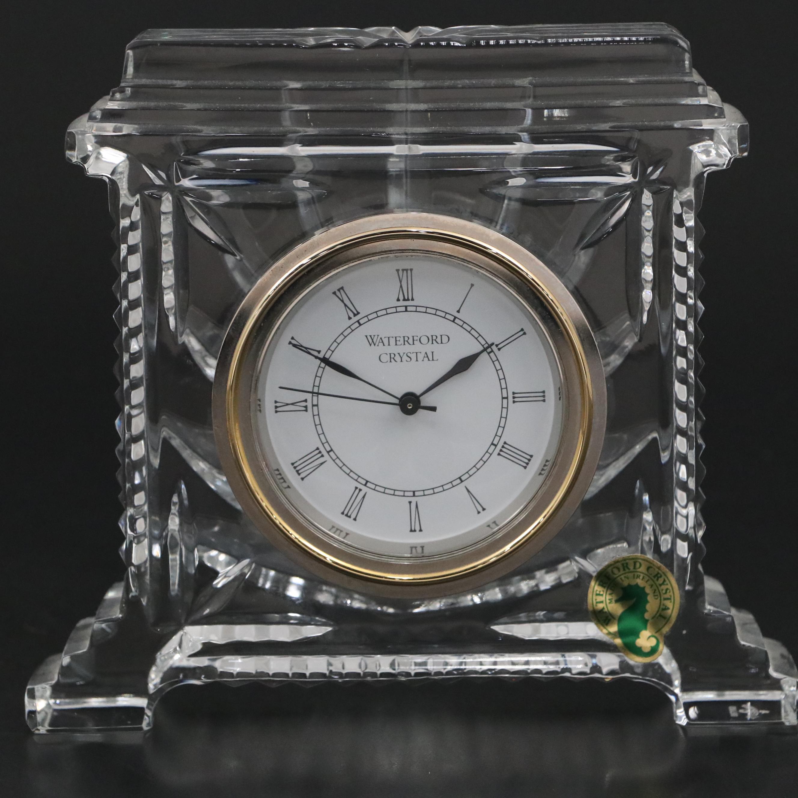 Waterford "Overture" Crystal Mantel Clock and "Coliseum" Crystal Mantel Clock
