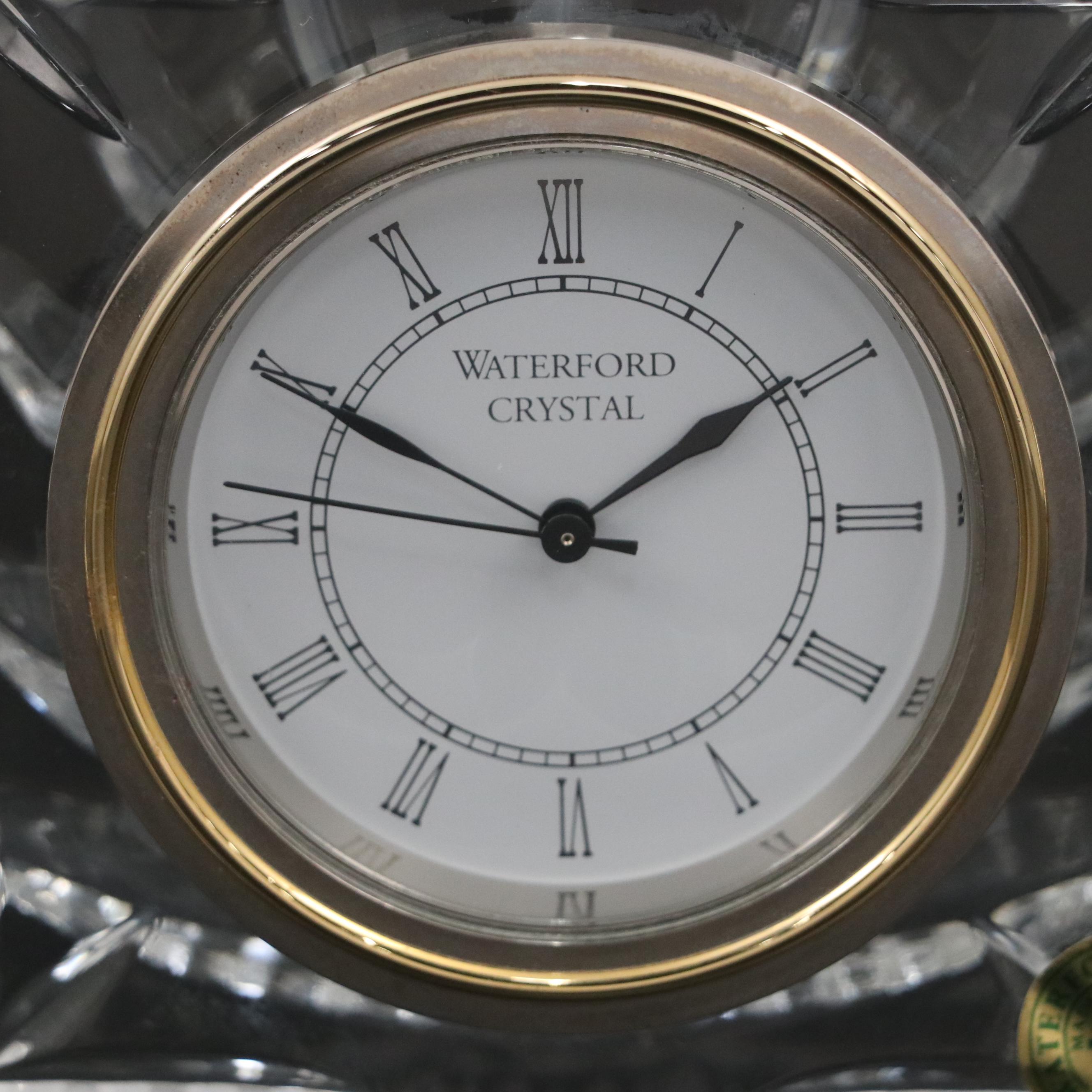 Waterford "Overture" Crystal Mantel Clock and "Coliseum" Crystal Mantel Clock