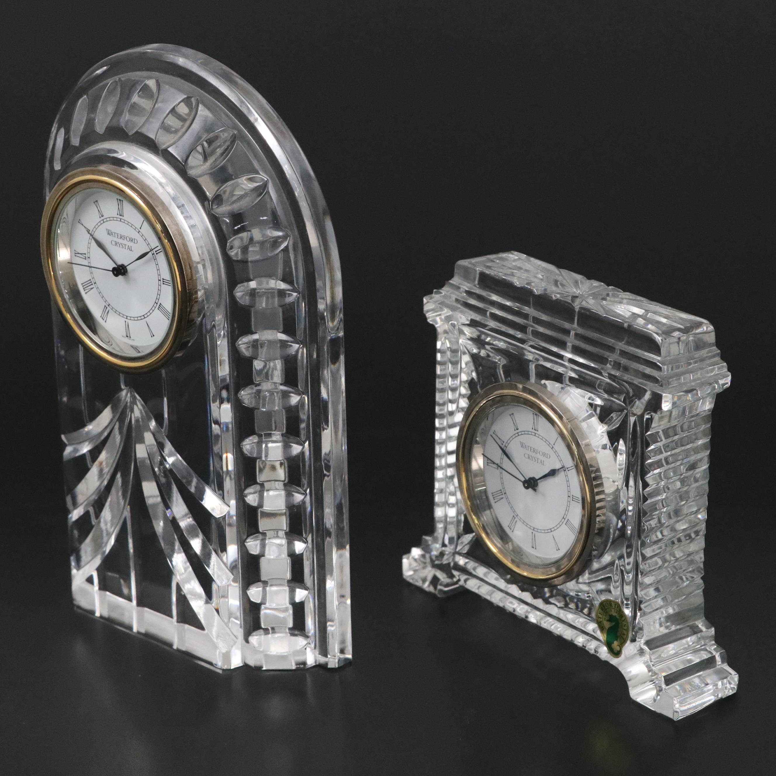 Waterford "Overture" Crystal Mantel Clock and "Coliseum" Crystal Mantel Clock