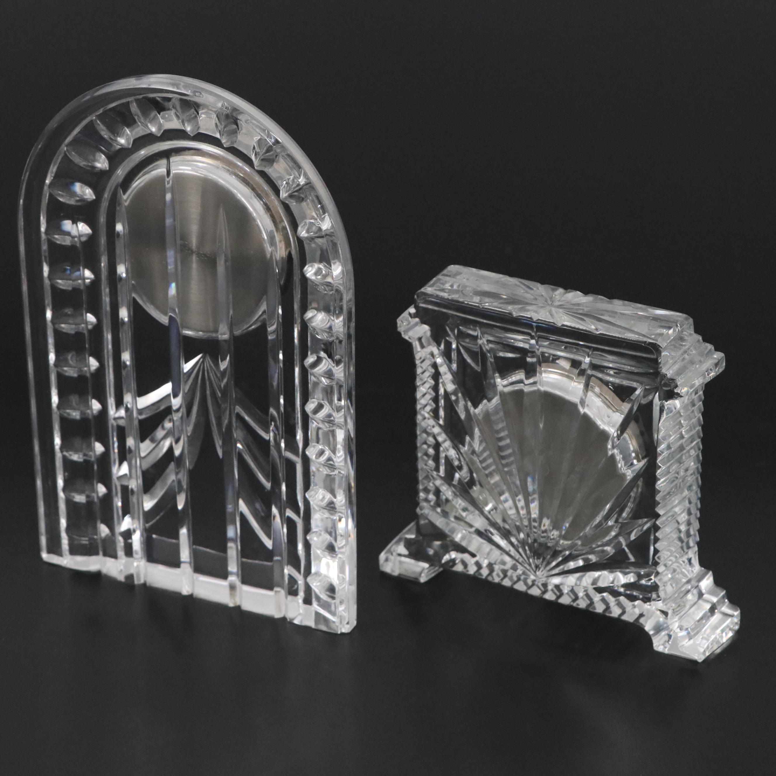 Waterford "Overture" Crystal Mantel Clock and "Coliseum" Crystal Mantel Clock