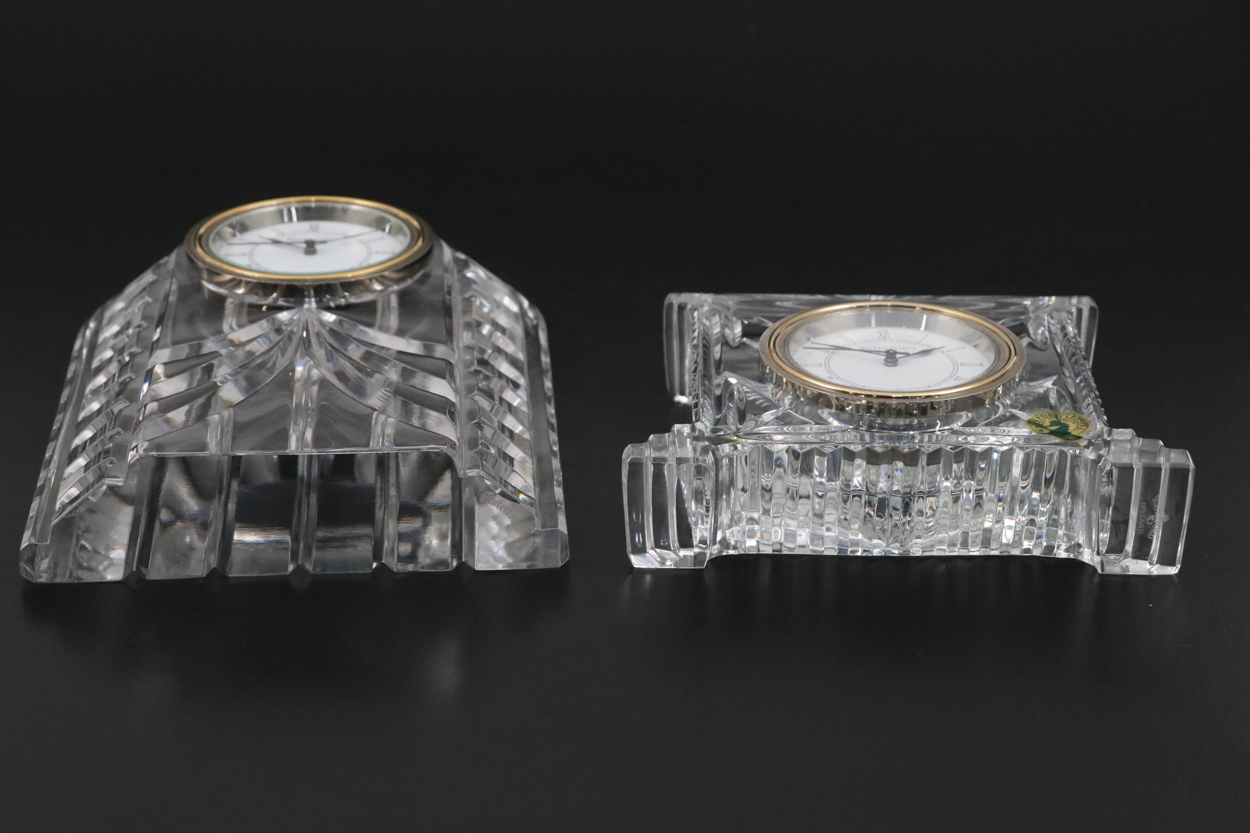 Waterford "Overture" Crystal Mantel Clock and "Coliseum" Crystal Mantel Clock