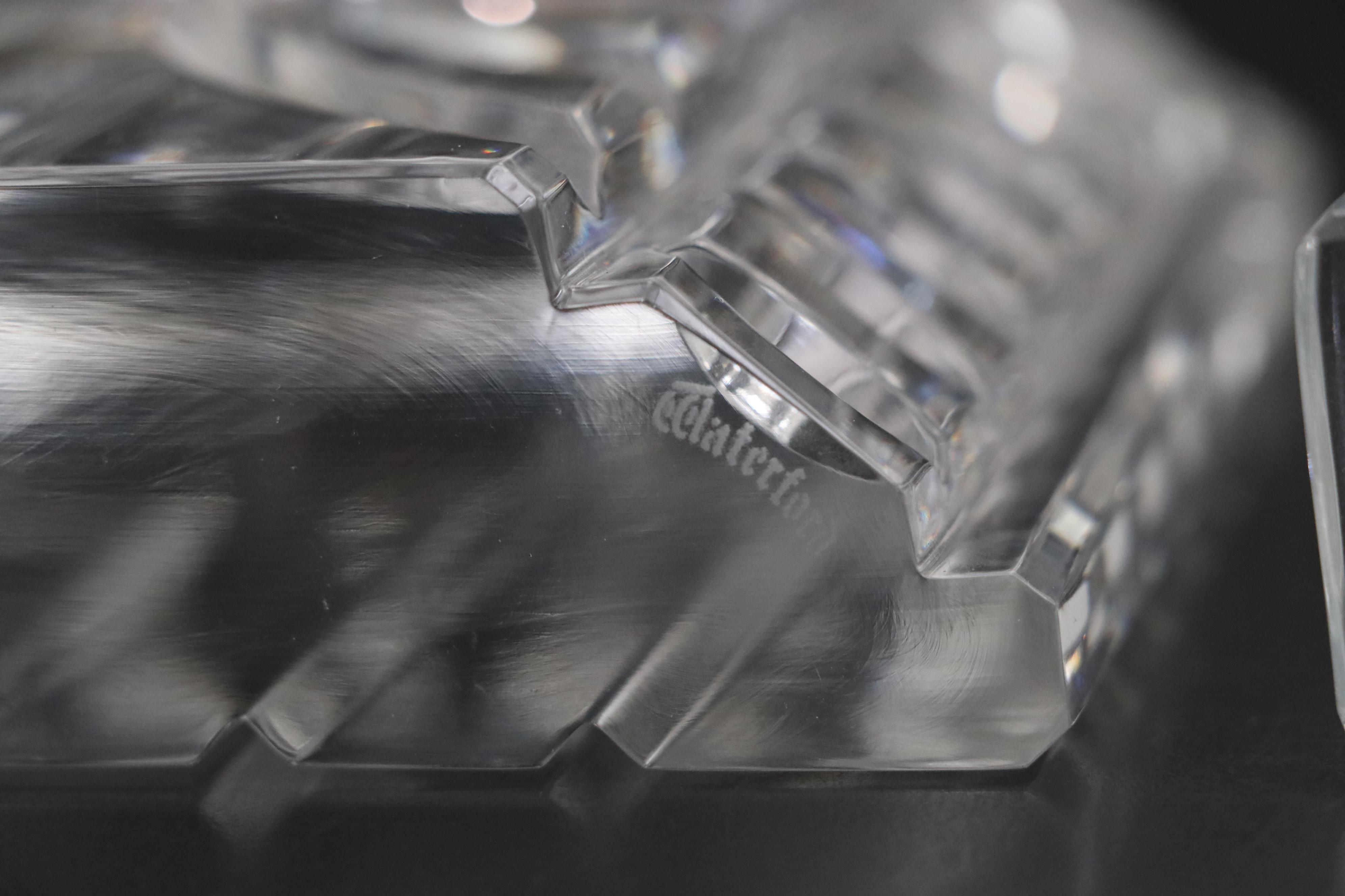 Waterford "Overture" Crystal Mantel Clock and "Coliseum" Crystal Mantel Clock