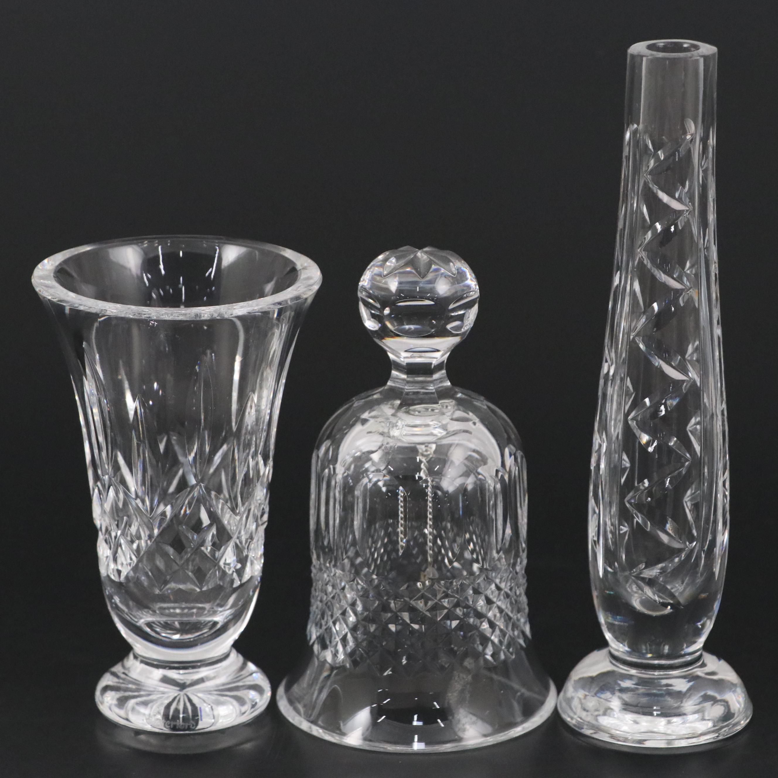 Waterford "Colleen Short Stem" Bell, Crystal Golf Club Head Paperweight, Vases