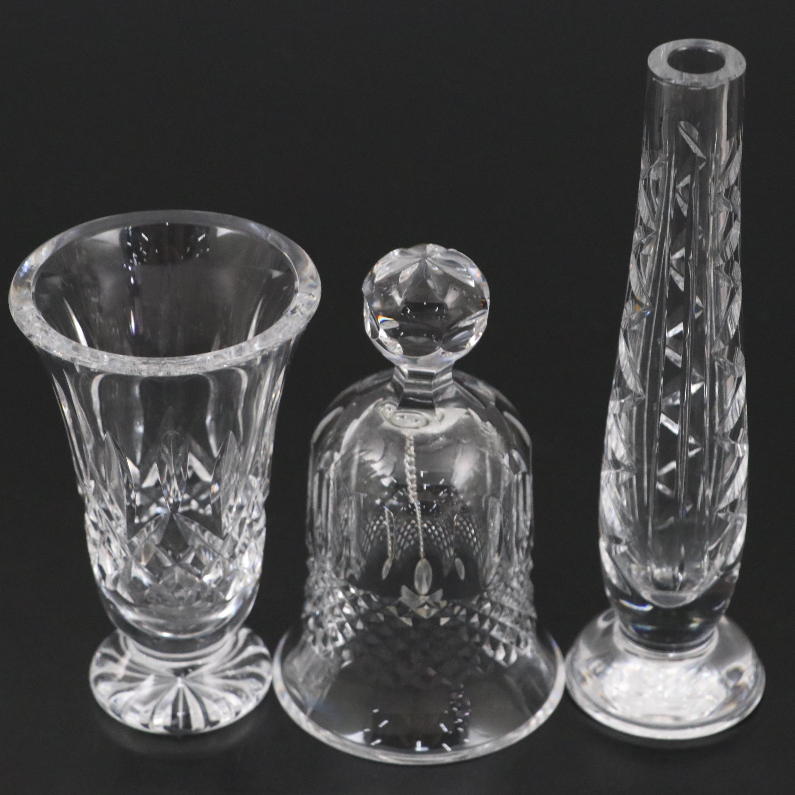 Waterford "Colleen Short Stem" Bell, Crystal Golf Club Head Paperweight, Vases