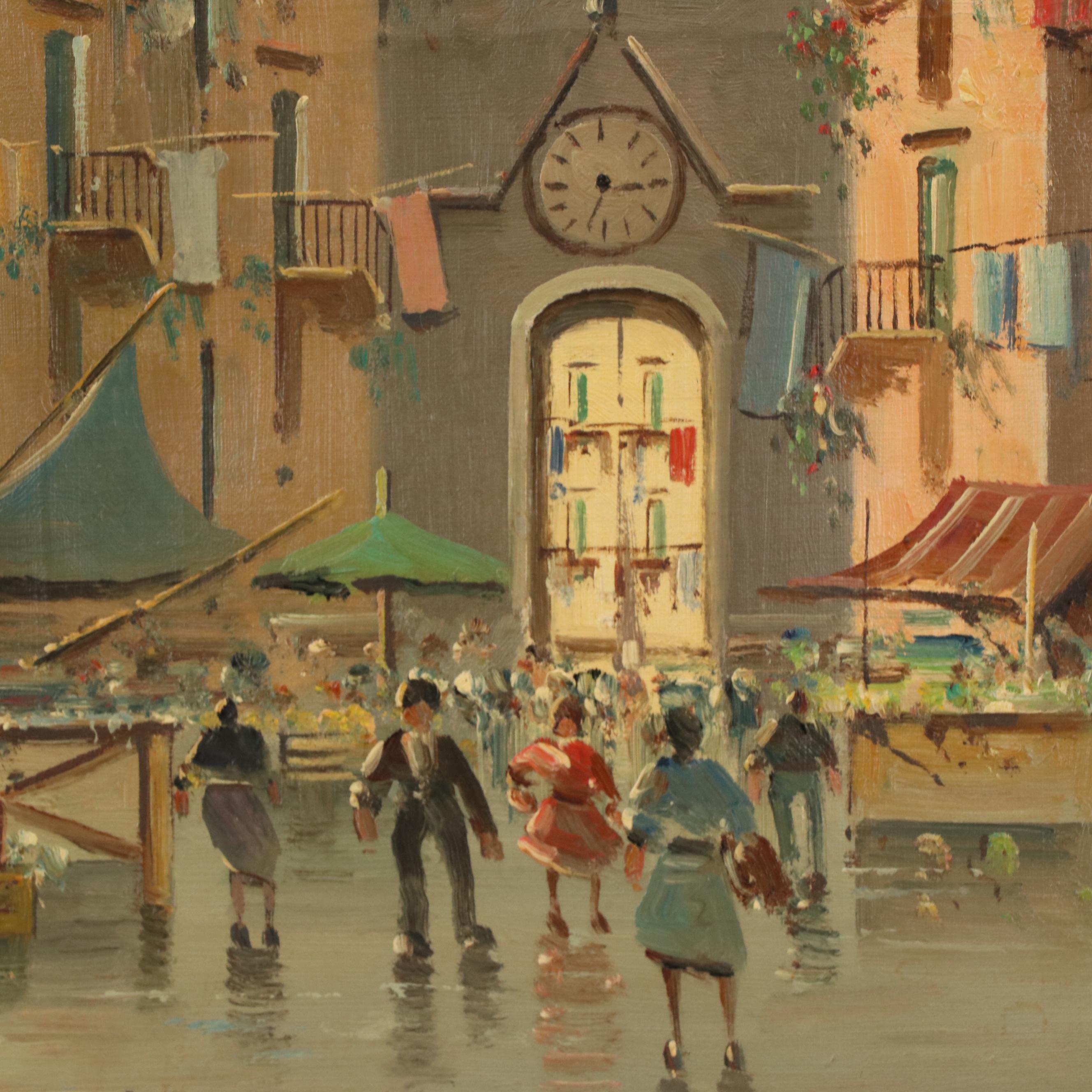B. Ciappa Italian Cityscape Oil Painting "Piazza S. Eligio"