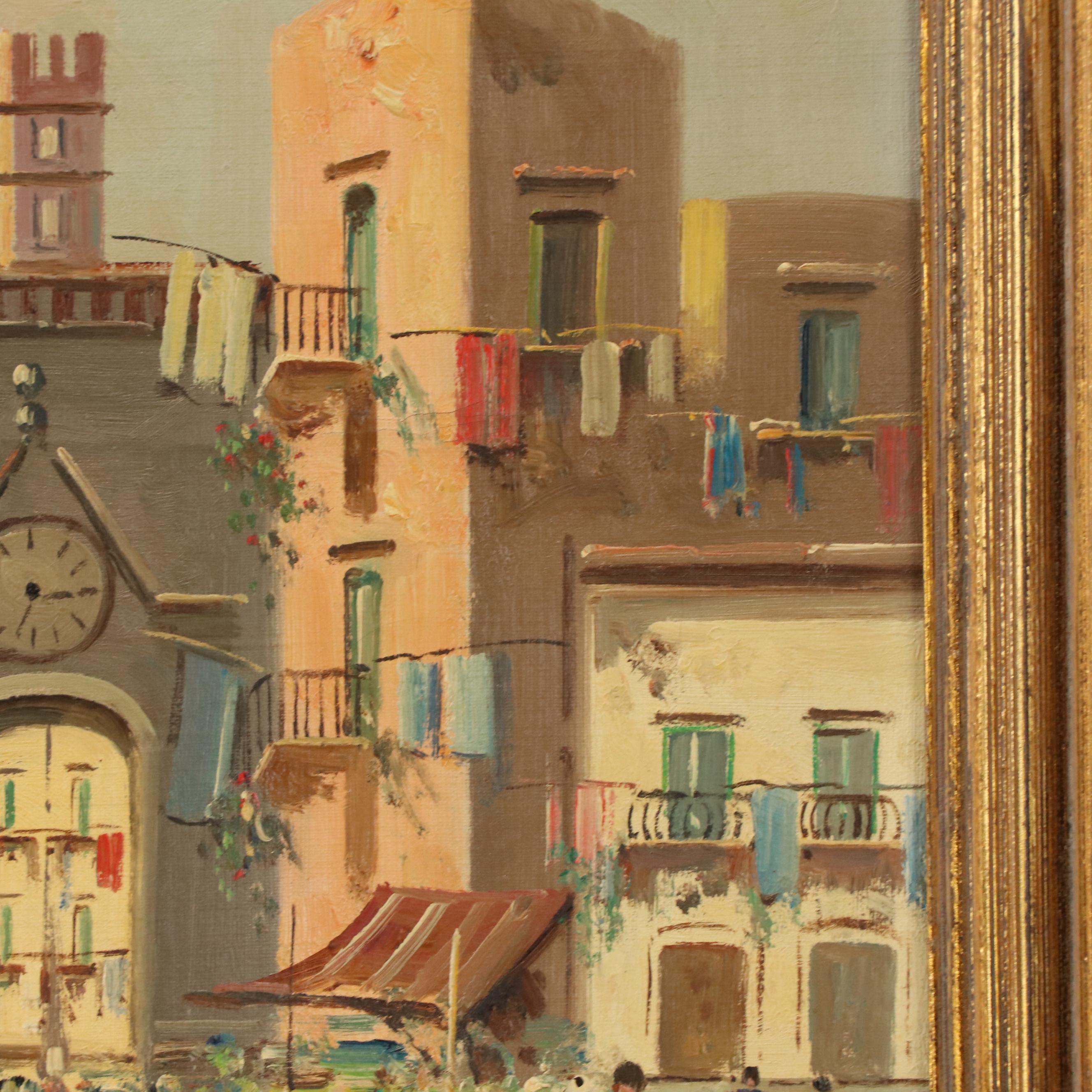 B. Ciappa Italian Cityscape Oil Painting "Piazza S. Eligio"