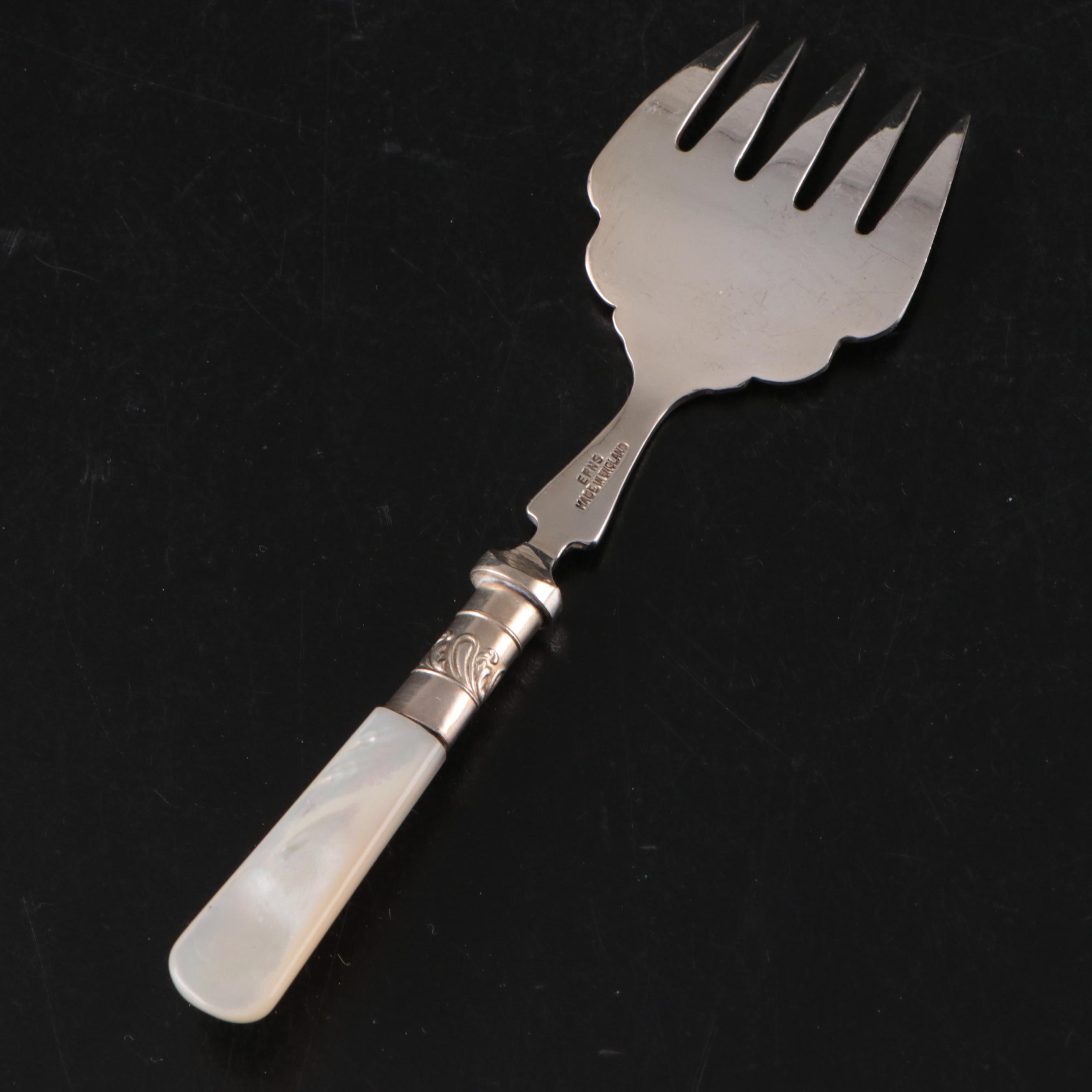 English Maleham & Yeomans Sterling Bostered MOP Knives with Other Tableware