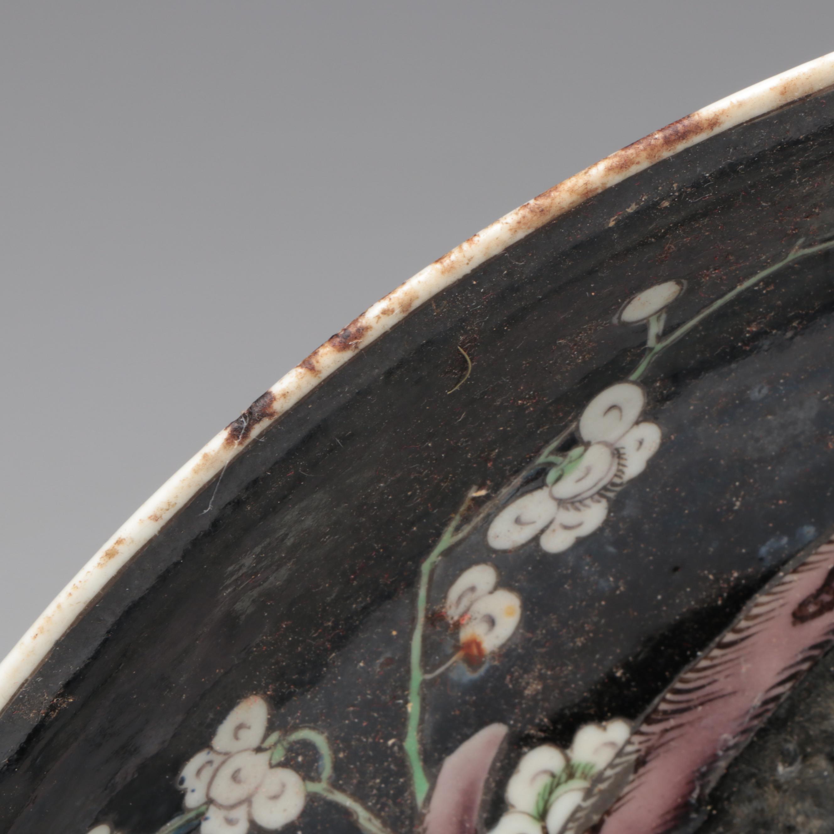 Chinese Kangxi Style Black Ground Cherry Blossom Dish