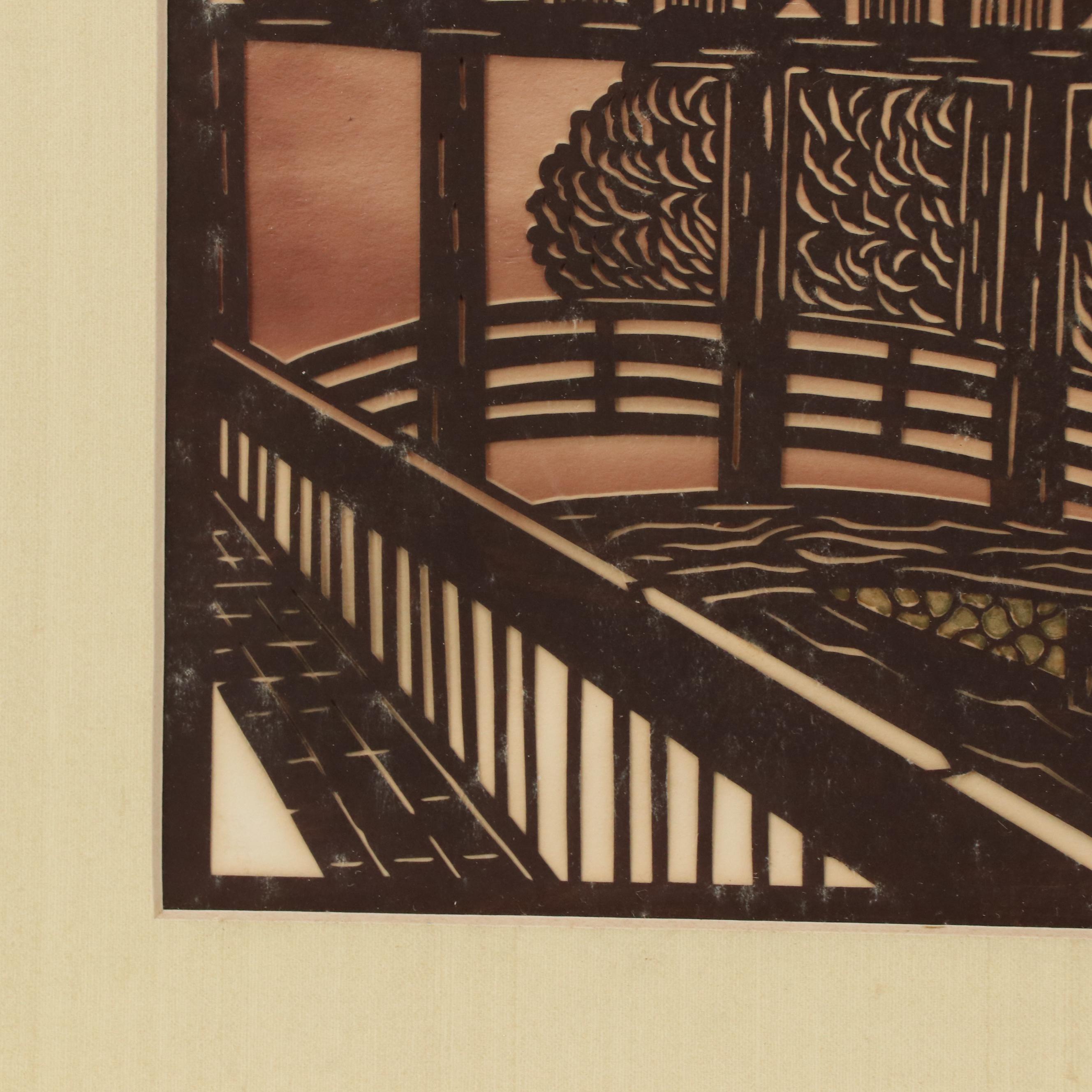 Japanese School Cut Paper and Watercolor Assemblage