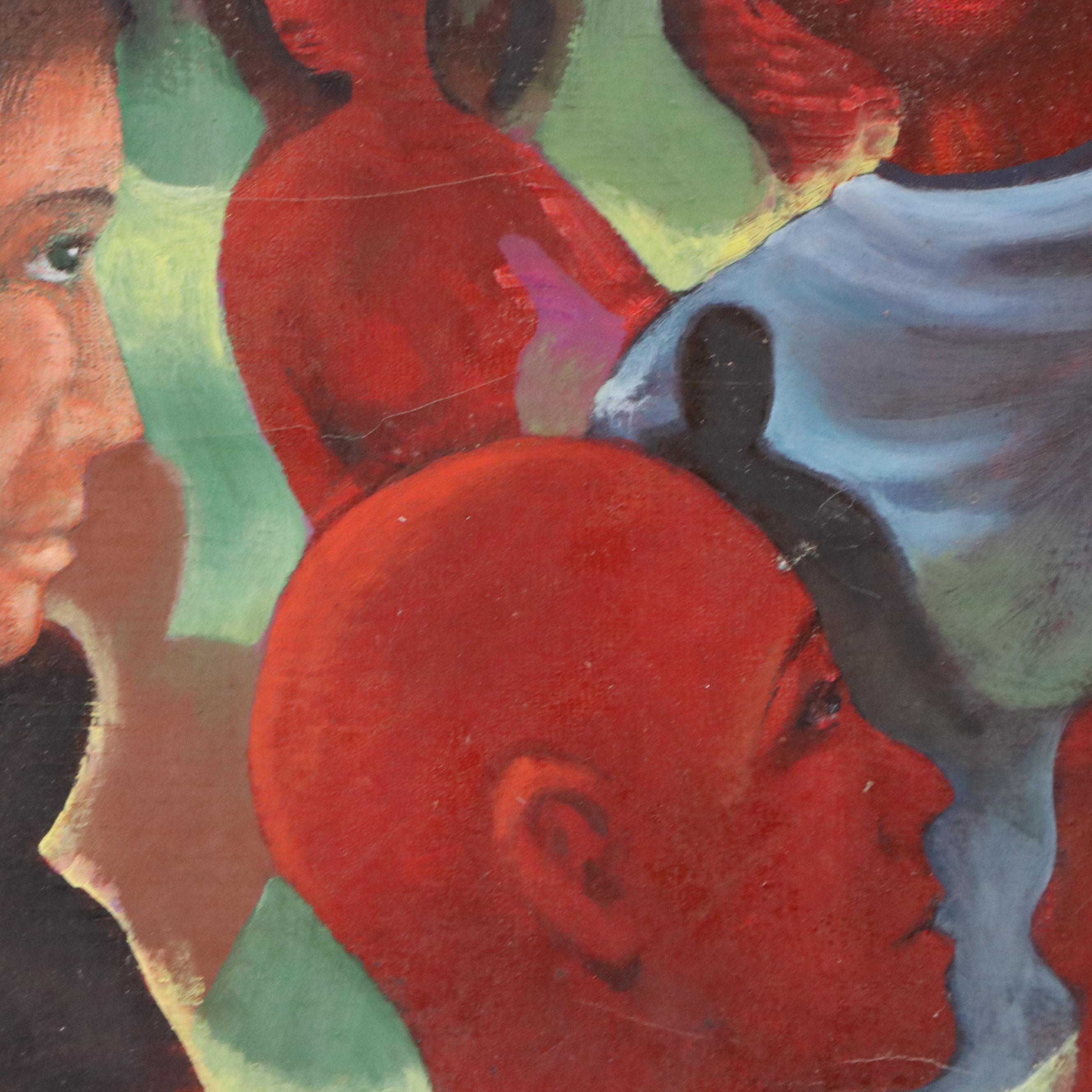 Kenneth Corbin Brooks Surreal Oil Painting of Heads, Circa 1978