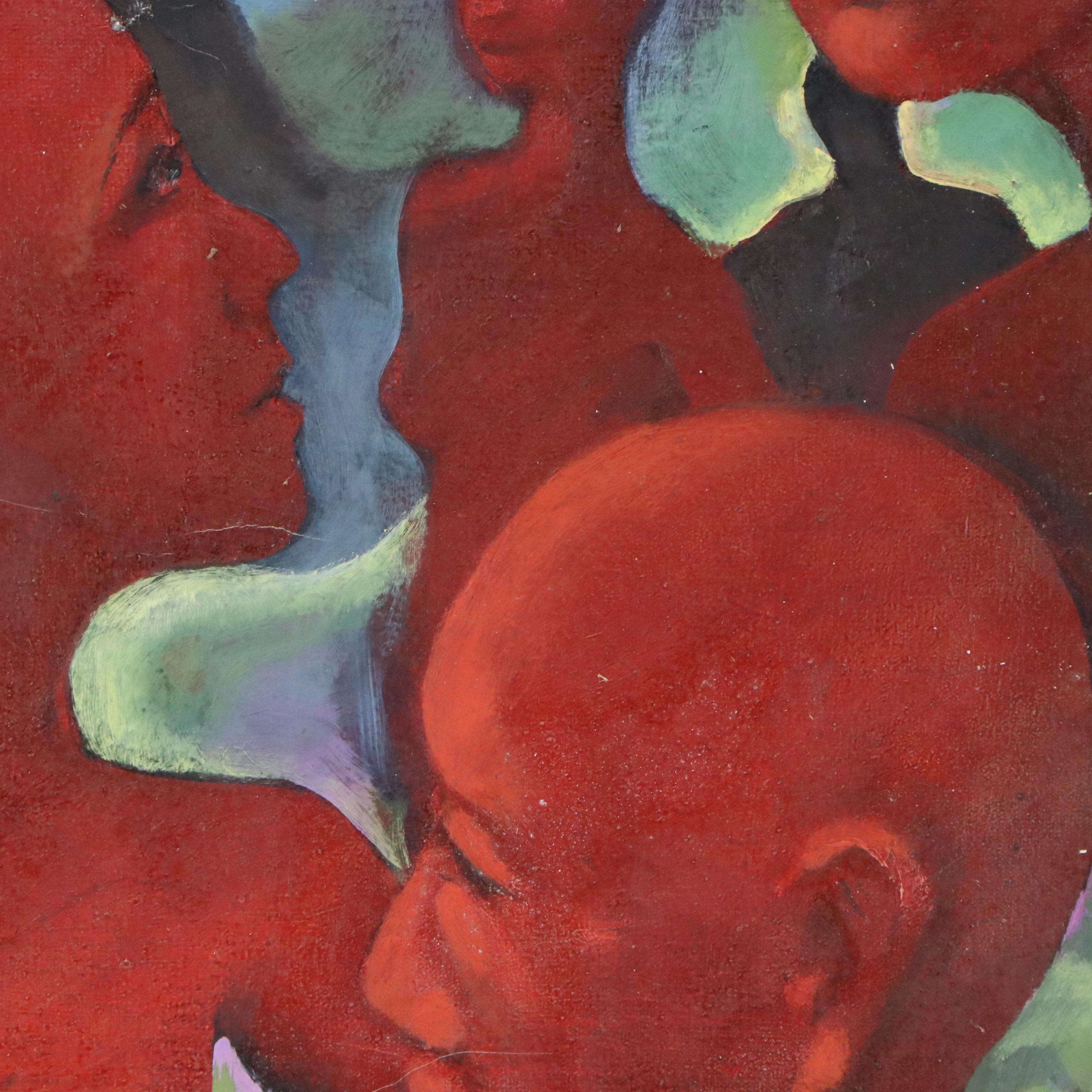 Kenneth Corbin Brooks Surreal Oil Painting of Heads, Circa 1978