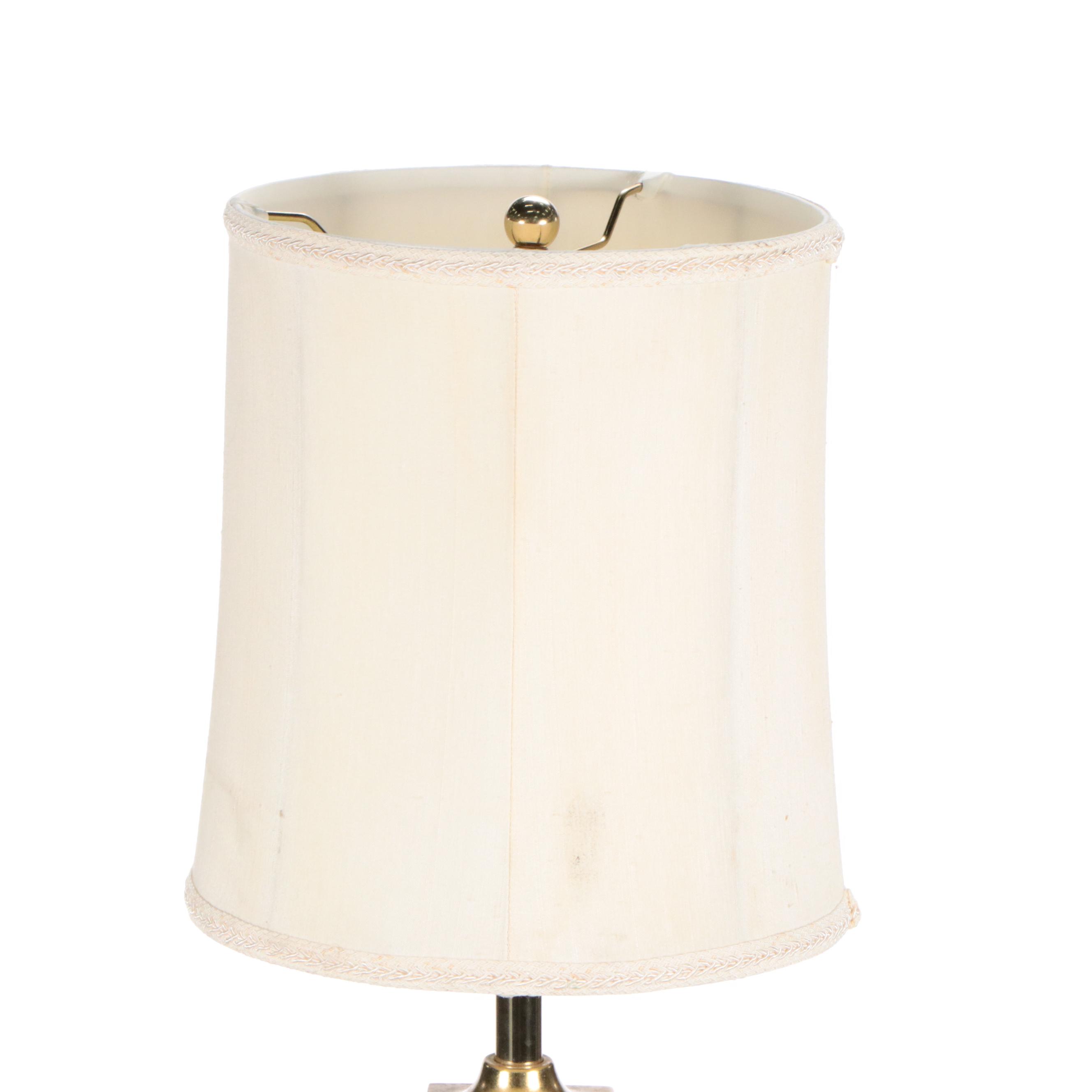 Westwood Pink and Black Marble and Brass Column Table Lamp with Silk Shade