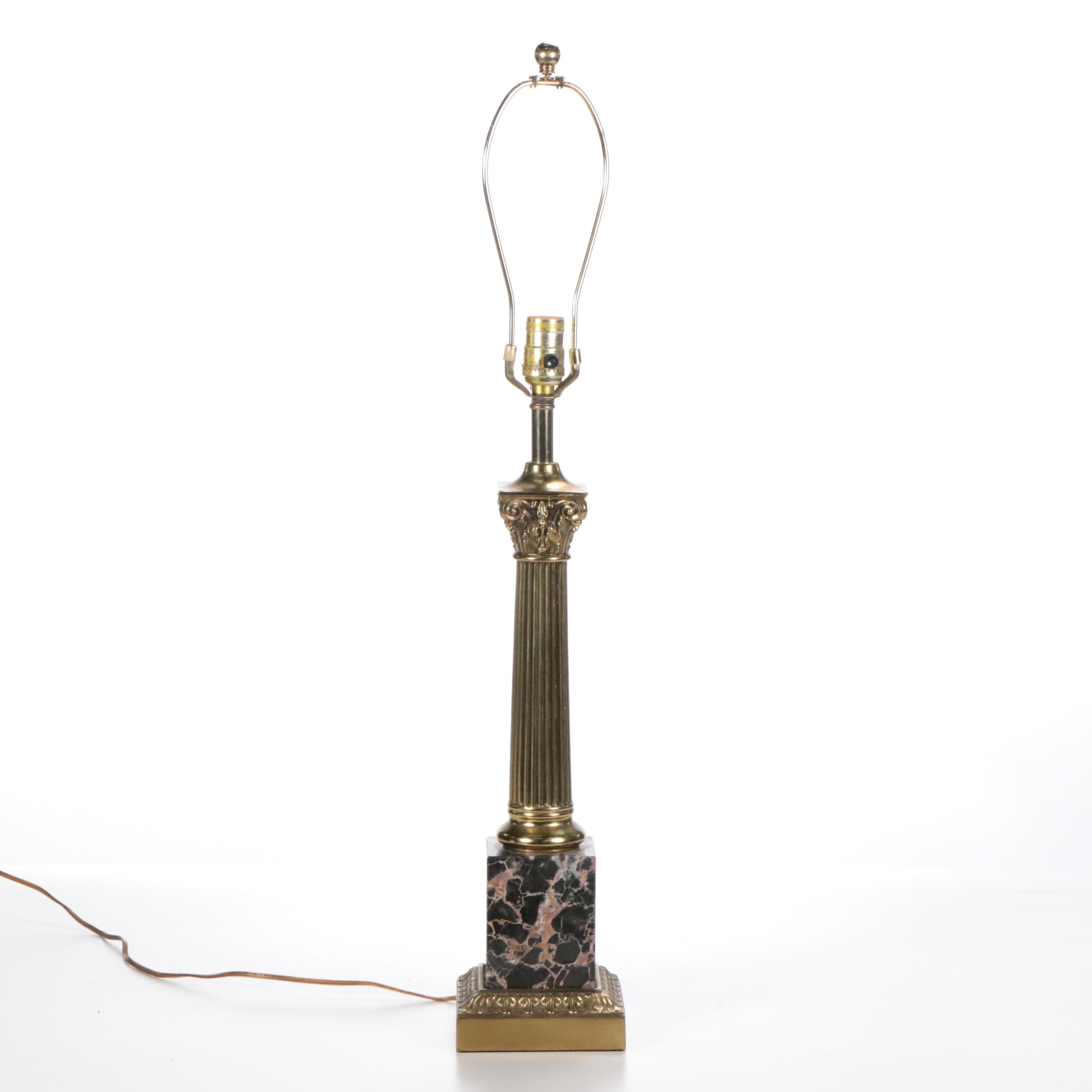 Westwood Pink and Black Marble and Brass Column Table Lamp with Silk Shade
