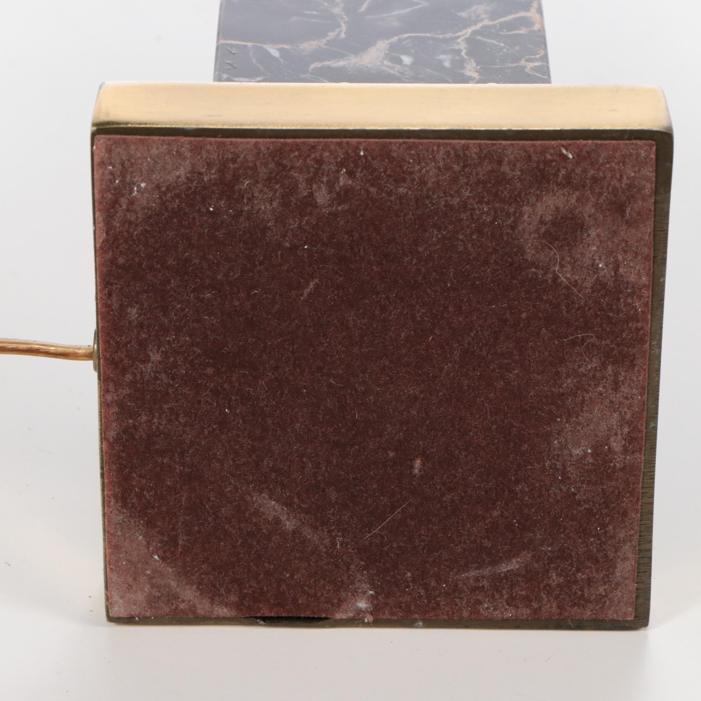 Westwood Pink and Black Marble and Brass Column Table Lamp with Silk Shade