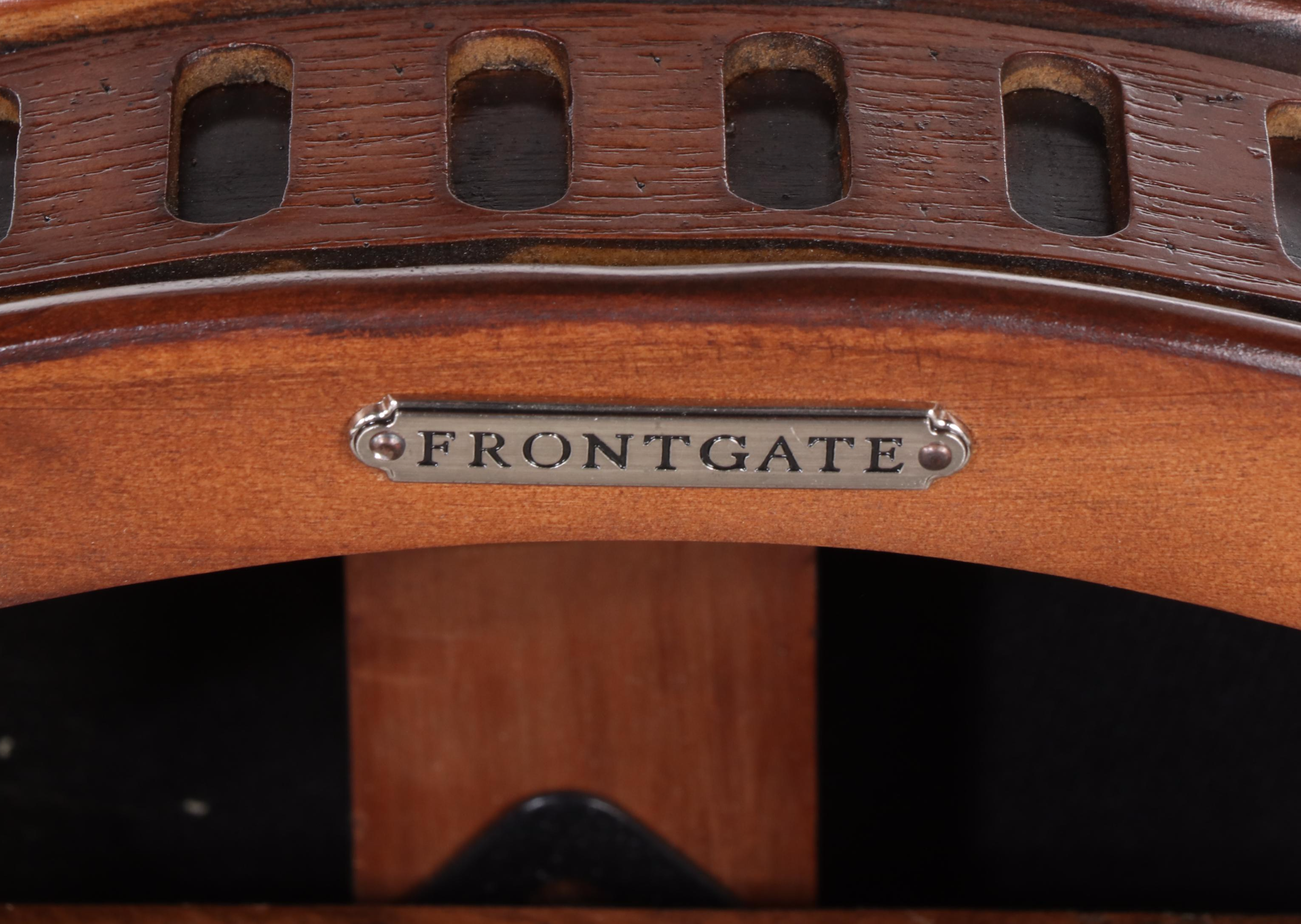 Three Frontgate Louis XVI Style Hardwood and Leather Swivel Bar Stools