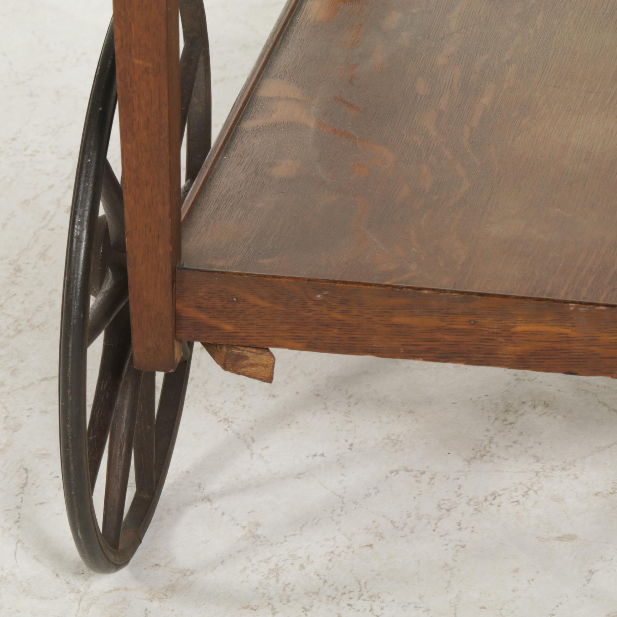 Oak Tray Top Bar Cart, Early to Mid 20th Century
