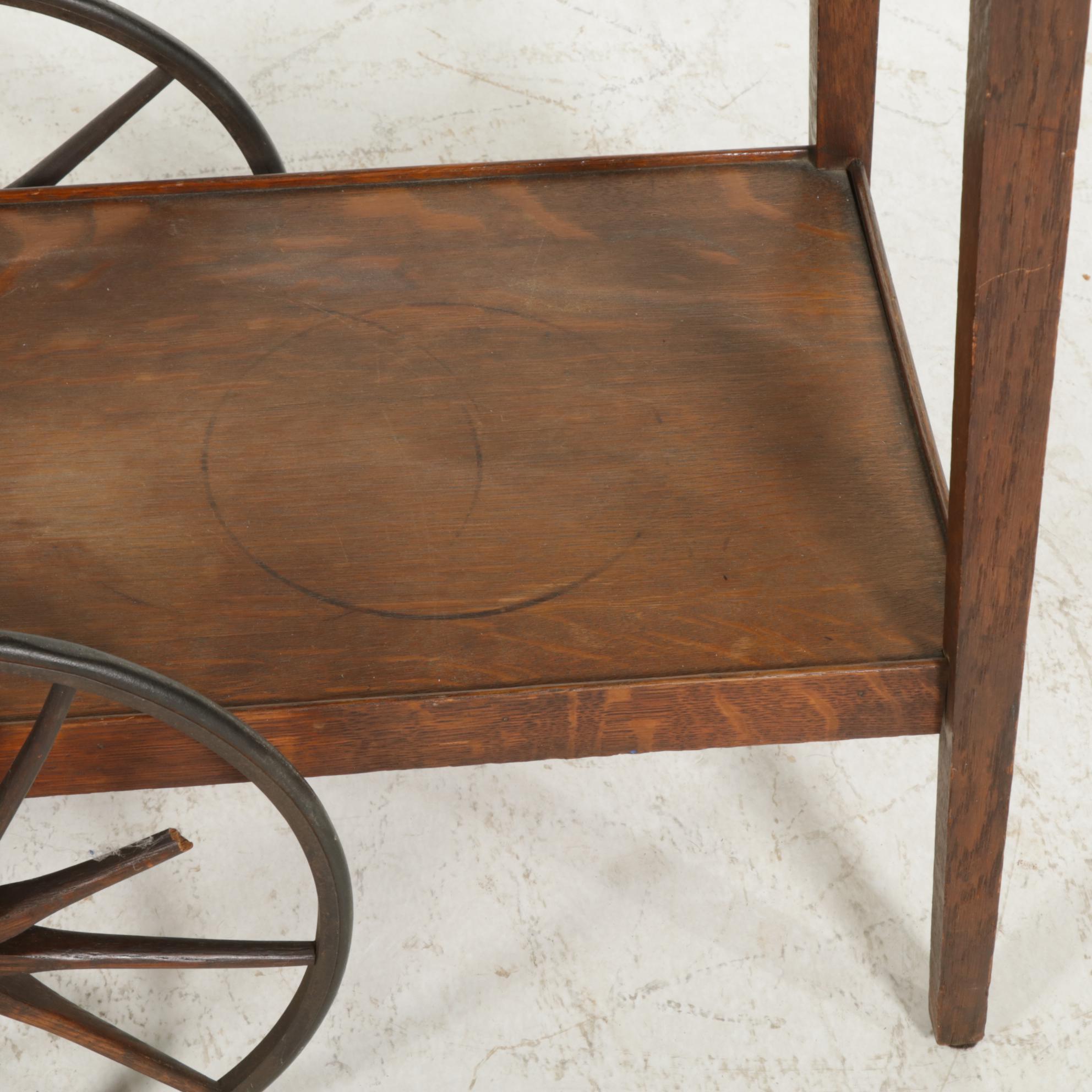 Oak Tray Top Bar Cart, Early to Mid 20th Century