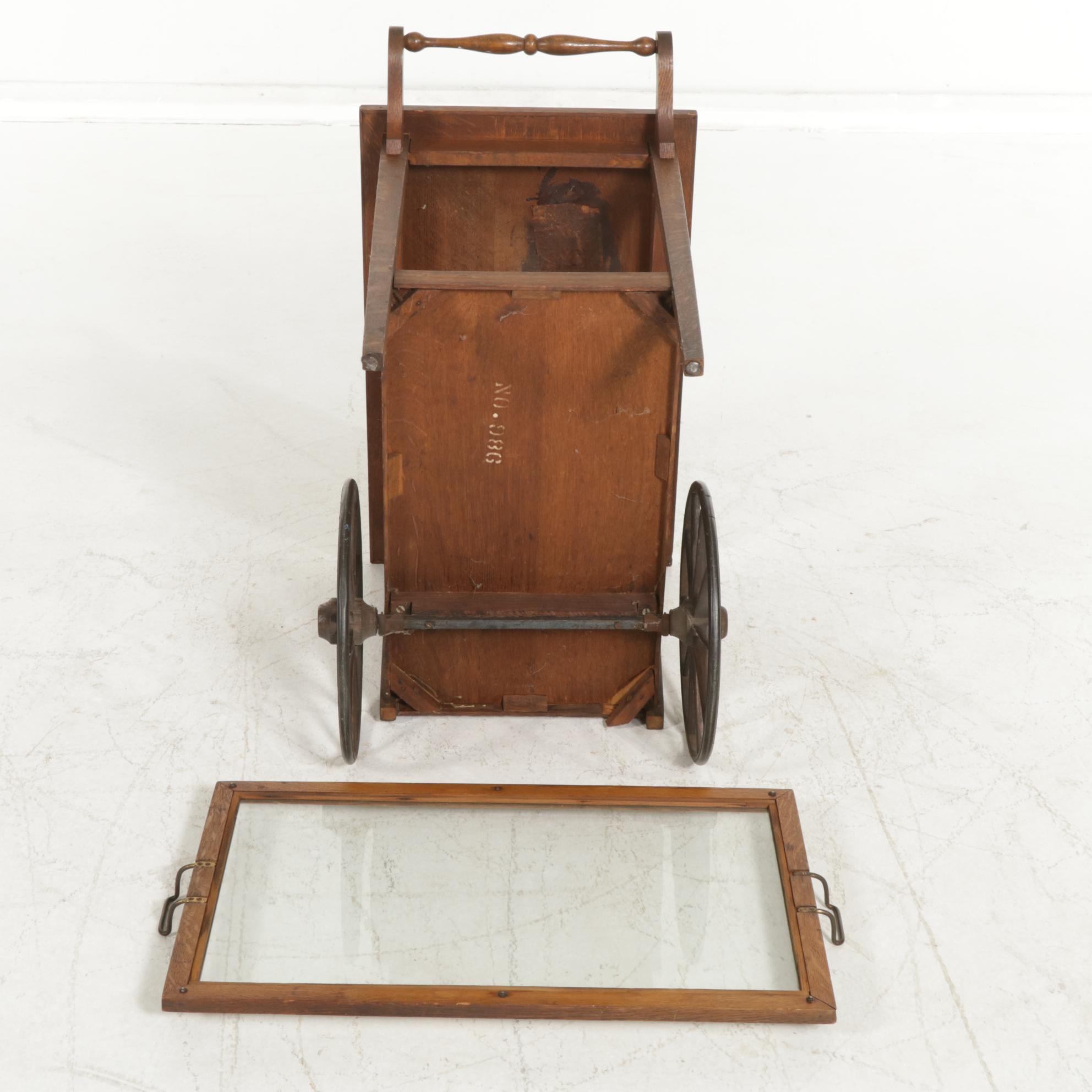 Oak Tray Top Bar Cart, Early to Mid 20th Century