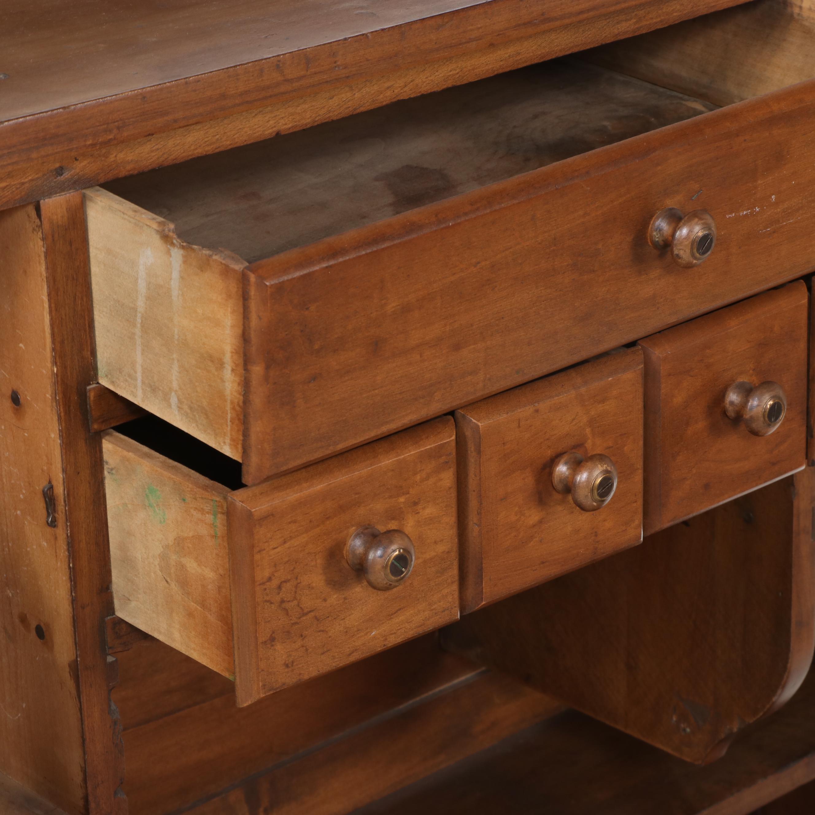 American Primitive Walnut Work Table with Maple Hutch, 19th Century and Later