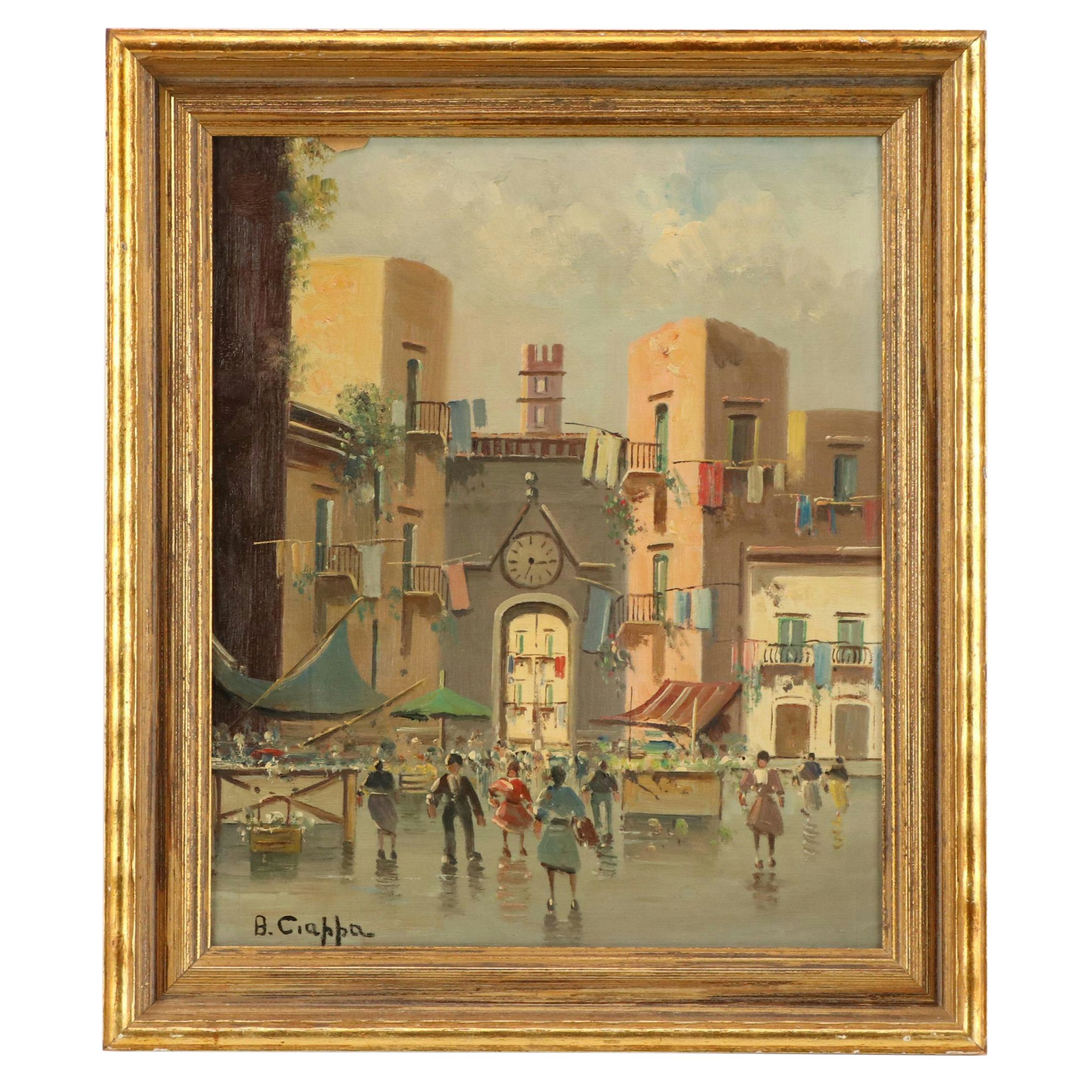 B. Ciappa Italian Cityscape Oil Painting "Piazza S. Eligio"
