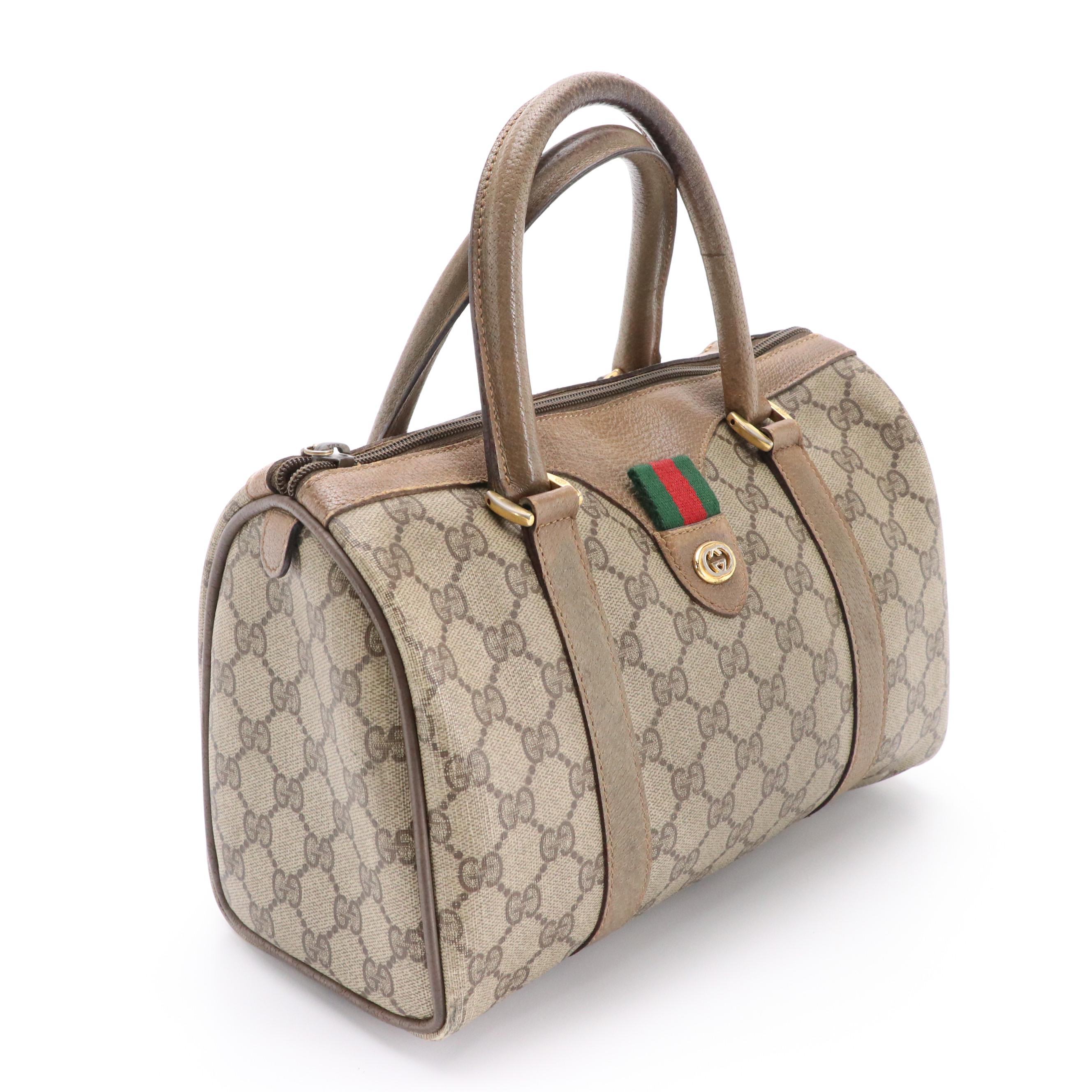 Gucci Accessory Collection GG Supreme Canvas and Leather Boston Bag