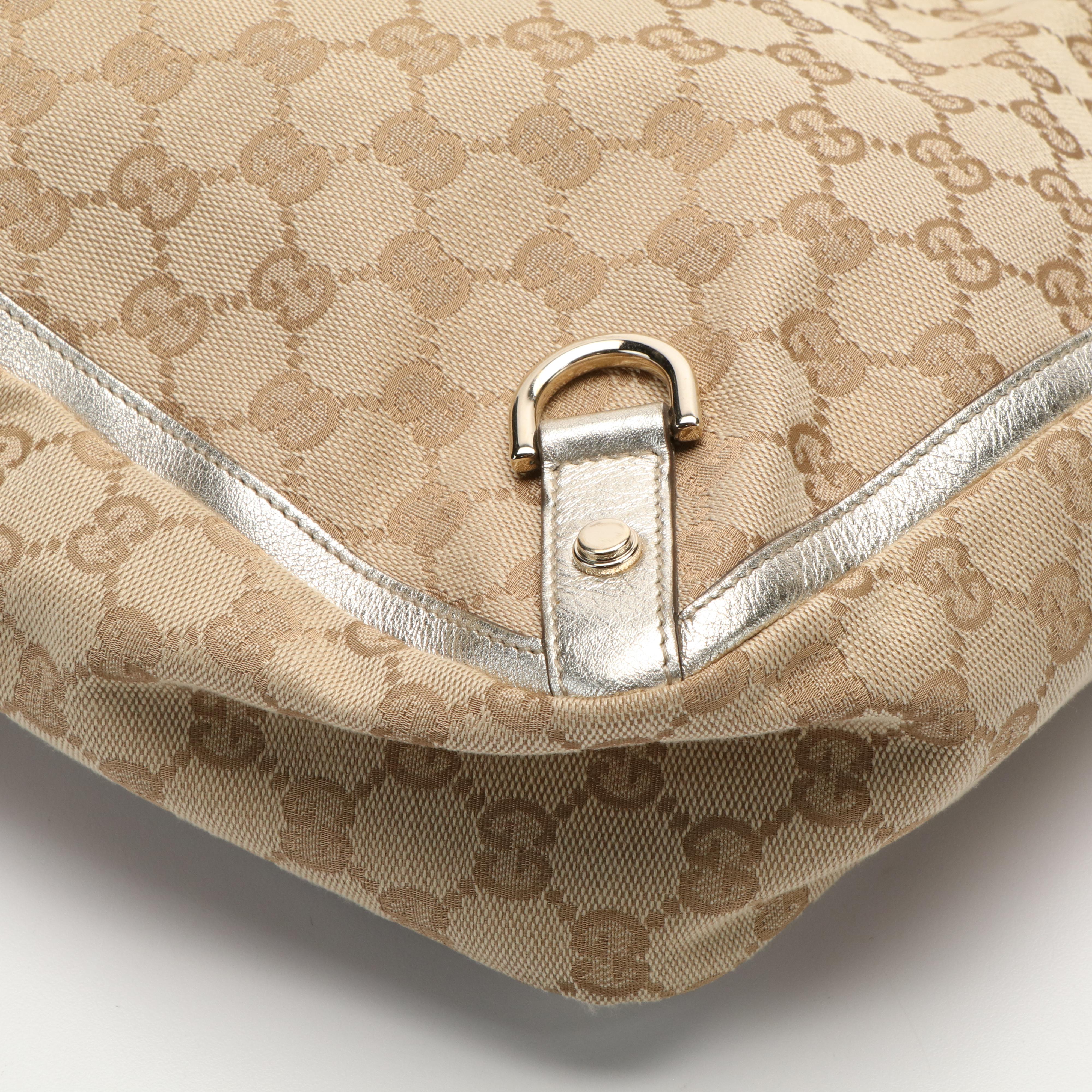 Gucci Original Abbey D-Ring Tote in GG Canvas and Metallic Leather