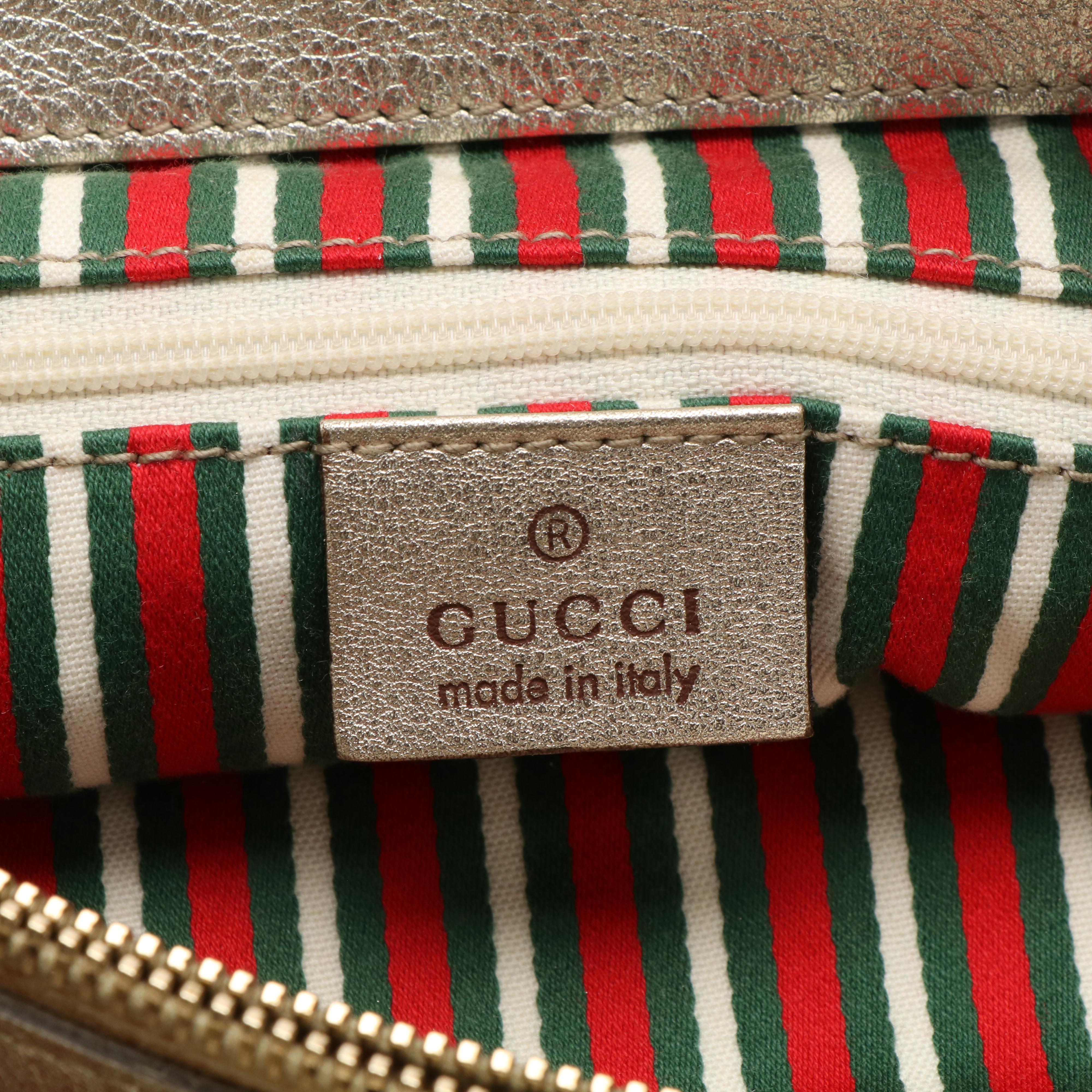 Gucci Original Abbey D-Ring Tote in GG Canvas and Metallic Leather