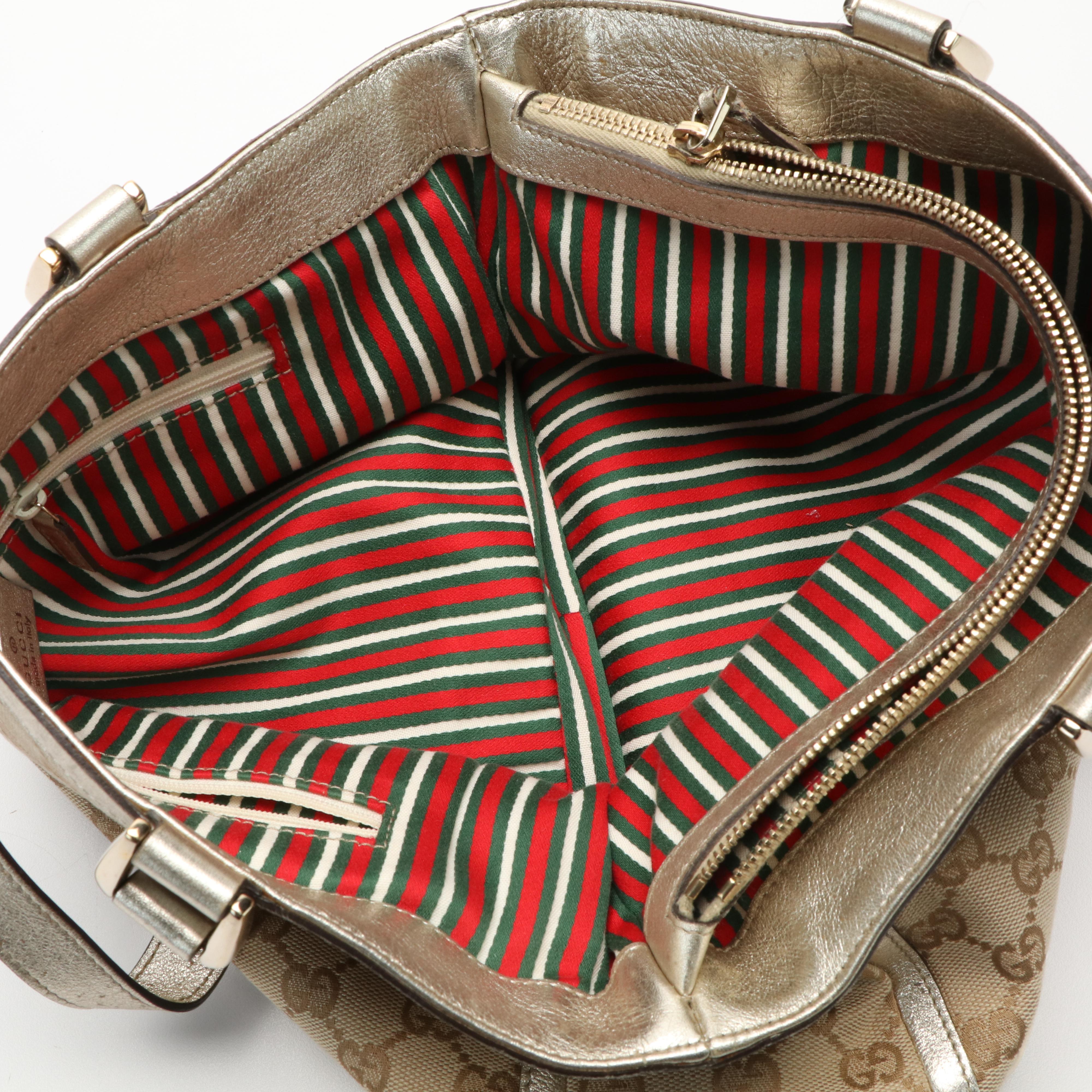 Gucci Original Abbey D-Ring Tote in GG Canvas and Metallic Leather