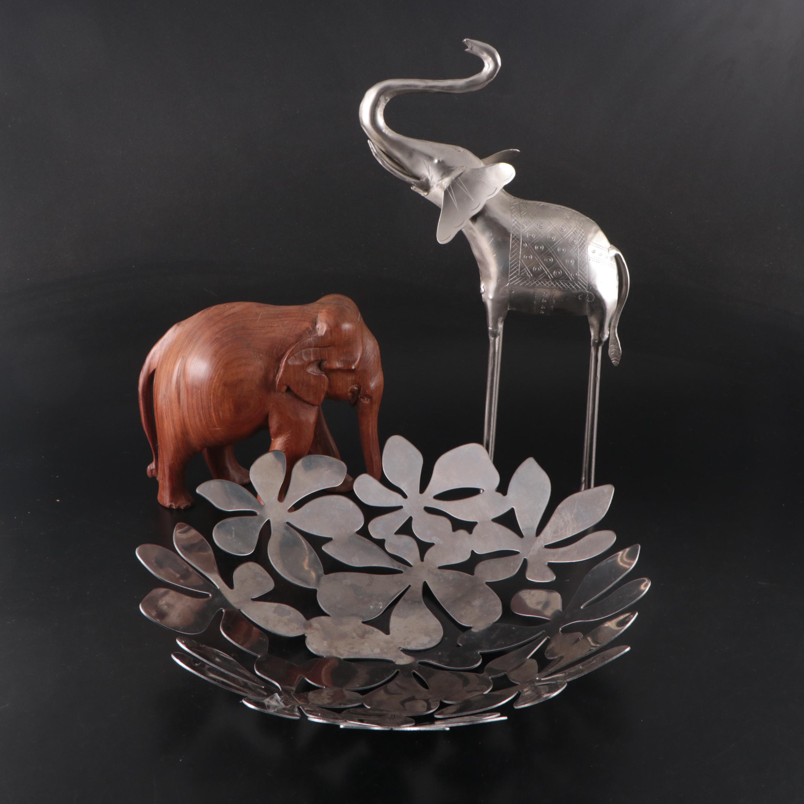 IKEA "STOCKHOLM" Stainless Bowl and Other Elephant Figures