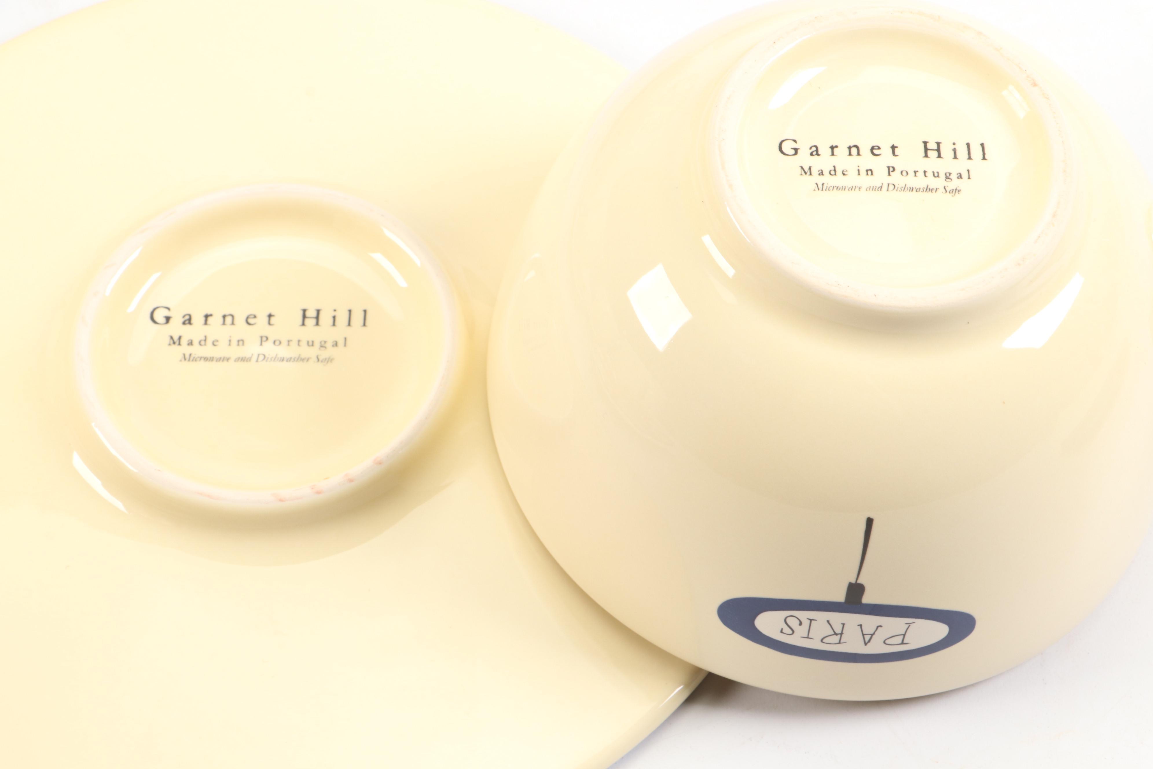 Garnet Hill Ceramic Salad Plates, Mugs and Saucers with Paris and Shopping Motif