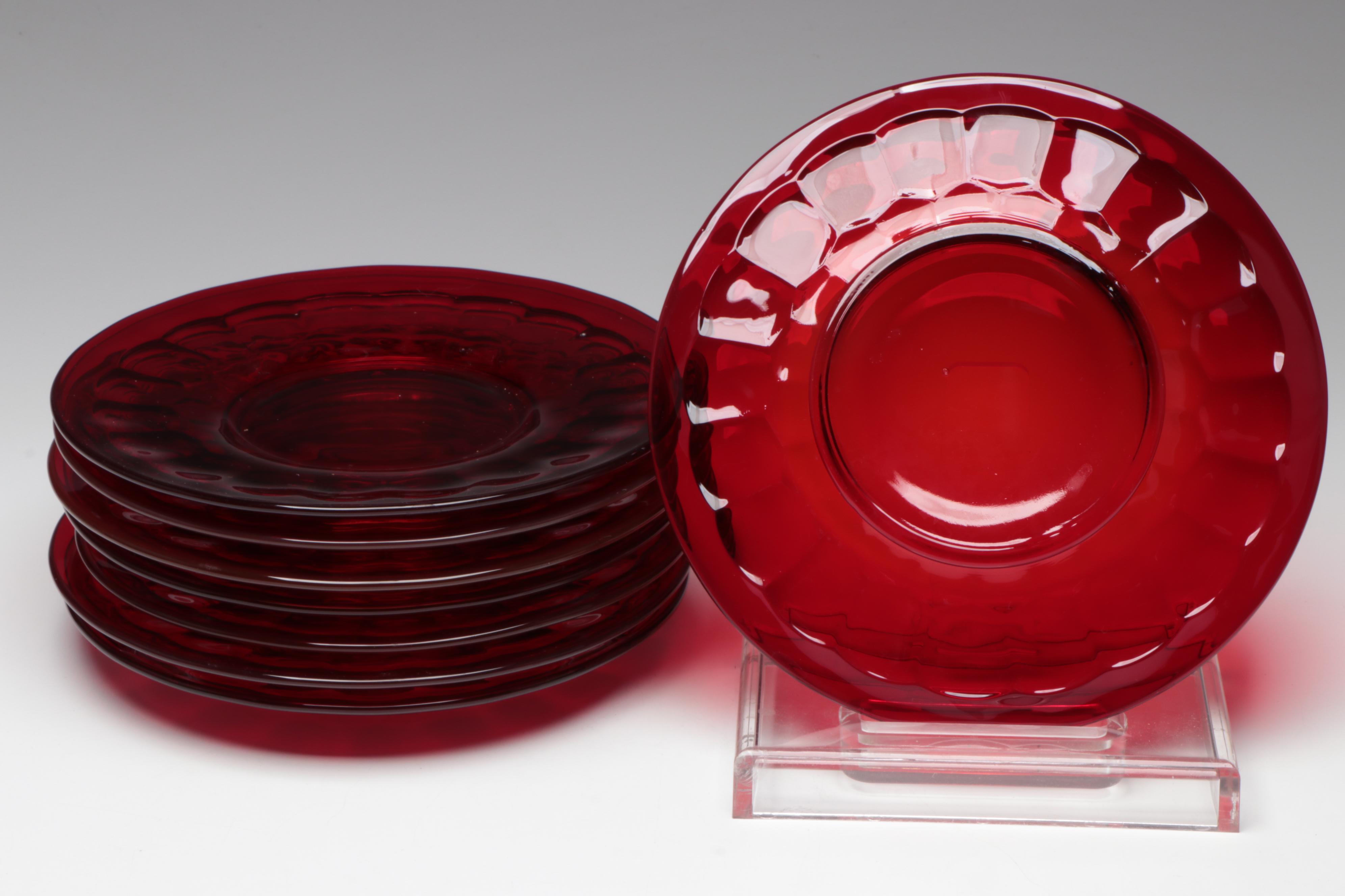Viking "Georgian Ruby" Glass Plates and Ruby Cut to Clear Glass Tumblers