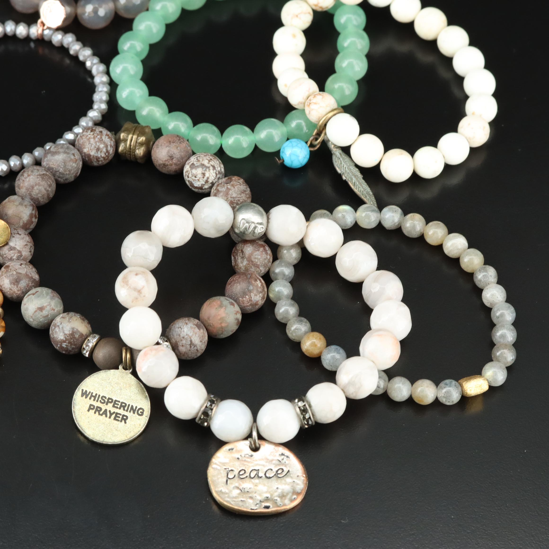 Bead Bracelets Including Magnesite, Agate and Chalcedony