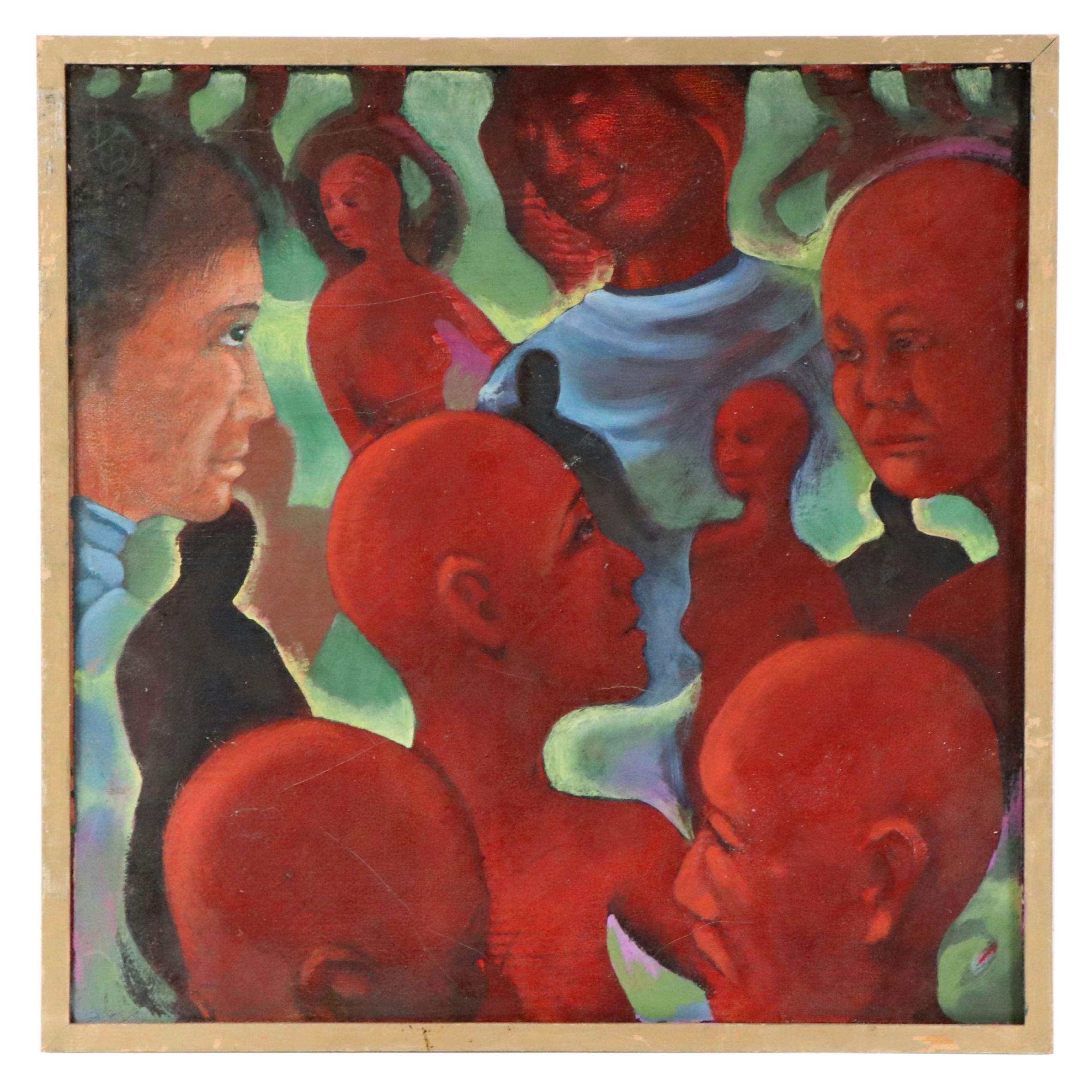 Kenneth Corbin Brooks Surreal Oil Painting of Heads, Circa 1978