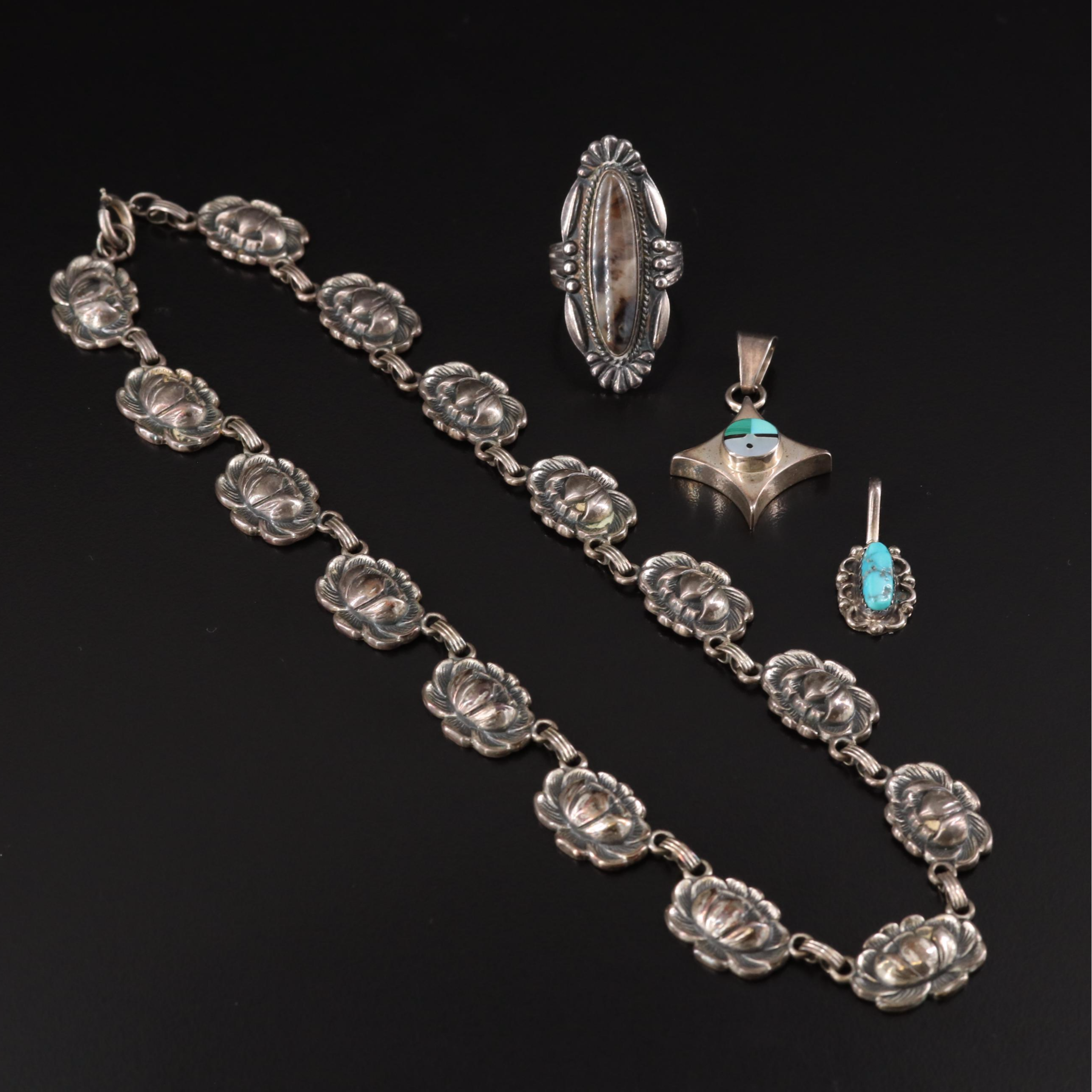 Danecraft Lotus Blossom Necklace and Turquoise Featured in Sterling Jewelry