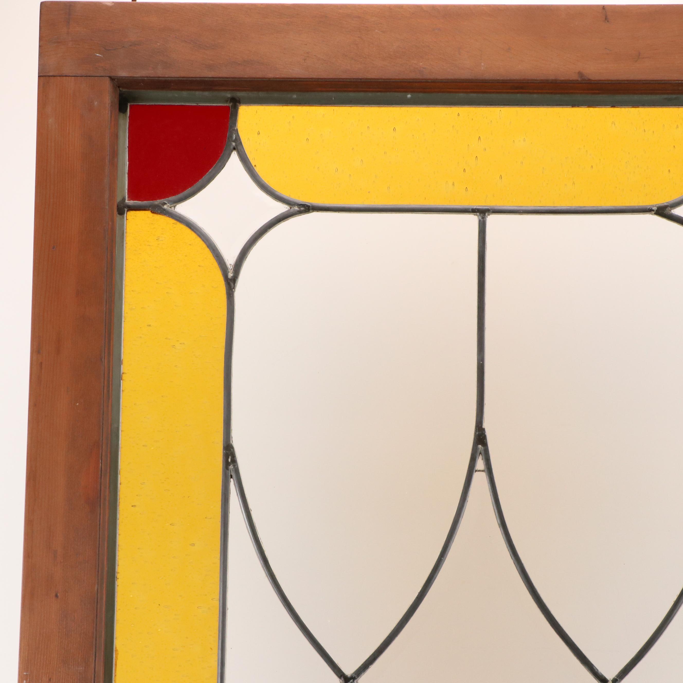 Leaded Red and Gold Stained Glass Window Panel, 20th Century