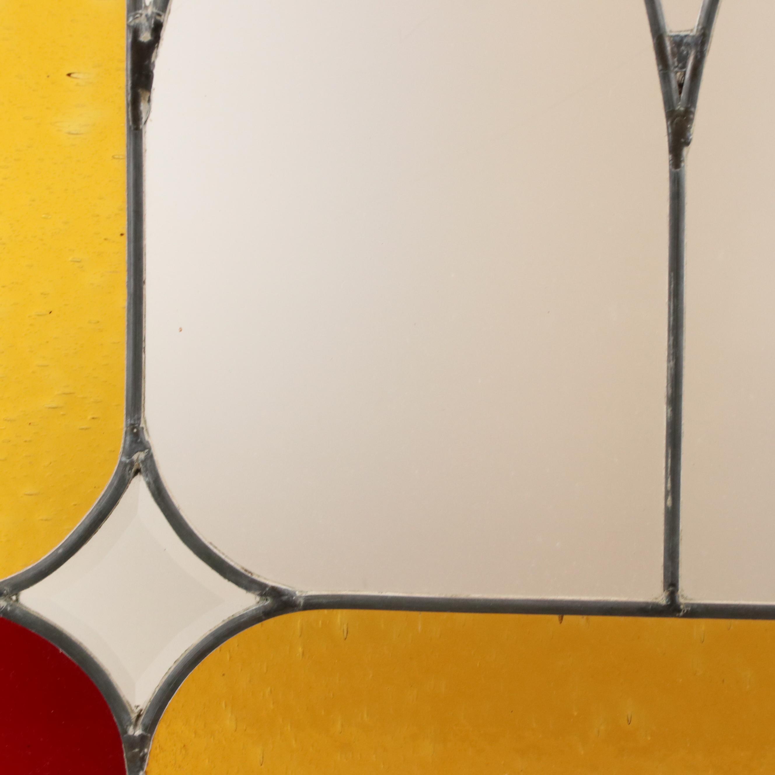 Leaded Red and Gold Stained Glass Window Panel, 20th Century