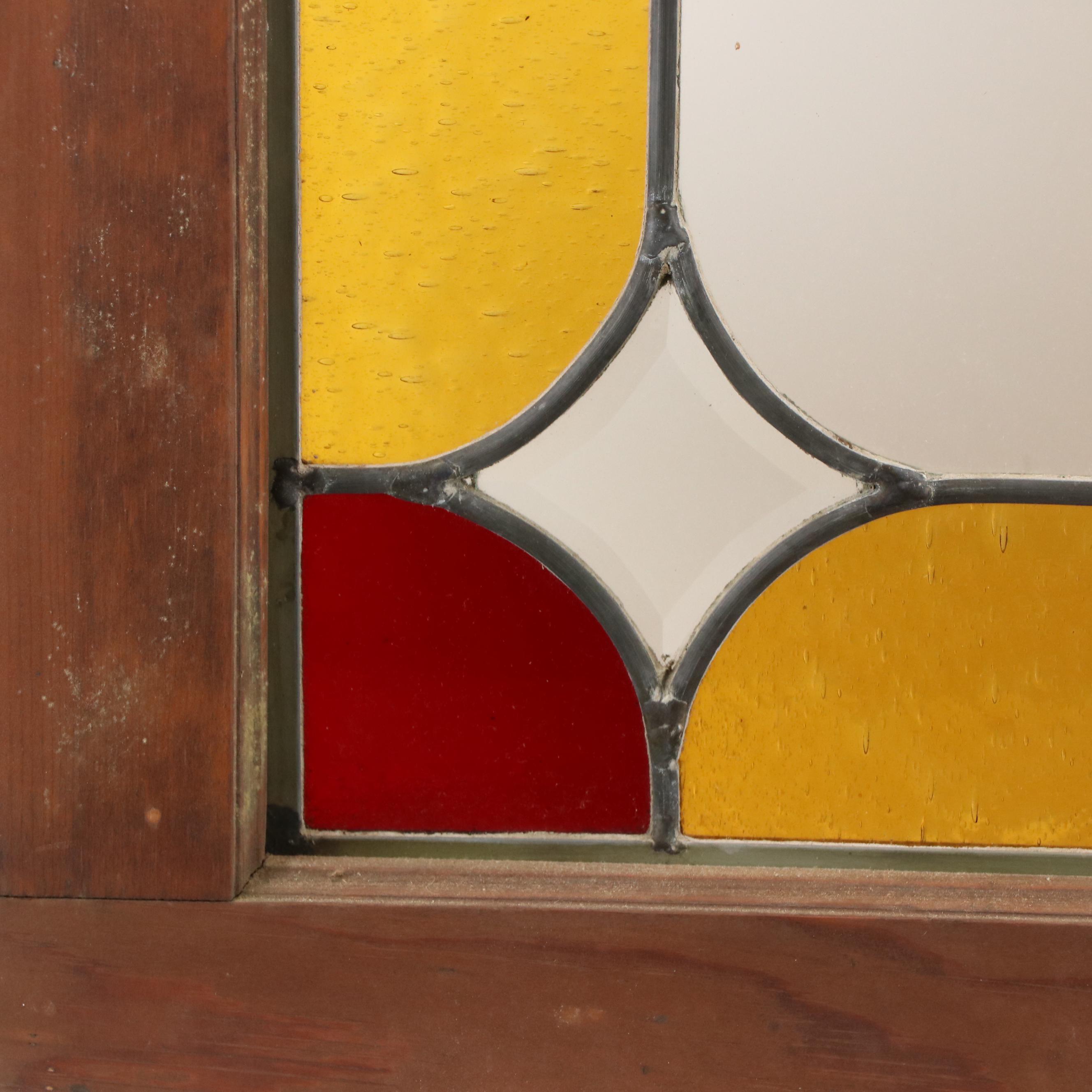 Leaded Red and Gold Stained Glass Window Panel, 20th Century
