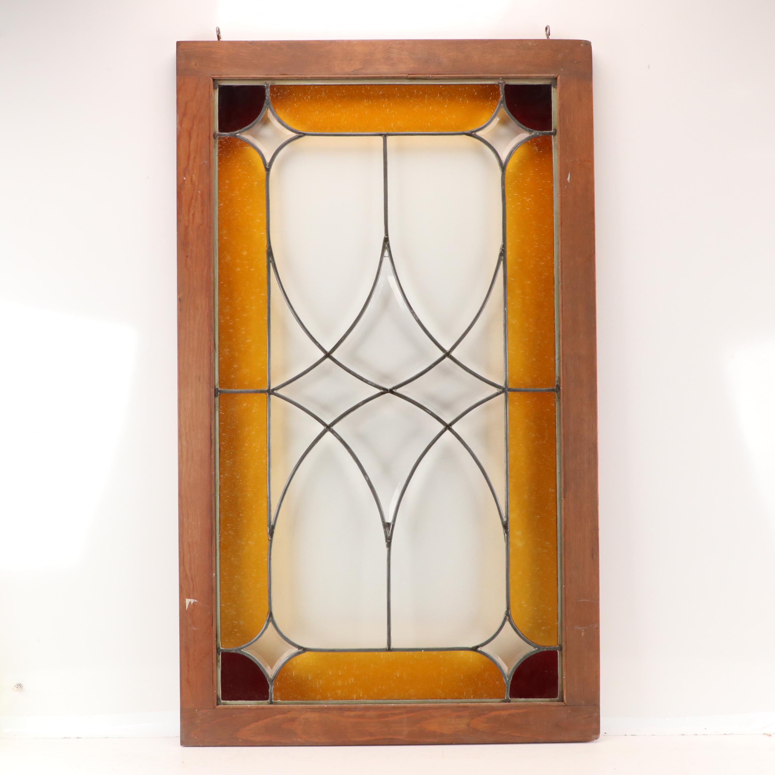 Leaded Red and Gold Stained Glass Window Panel, 20th Century
