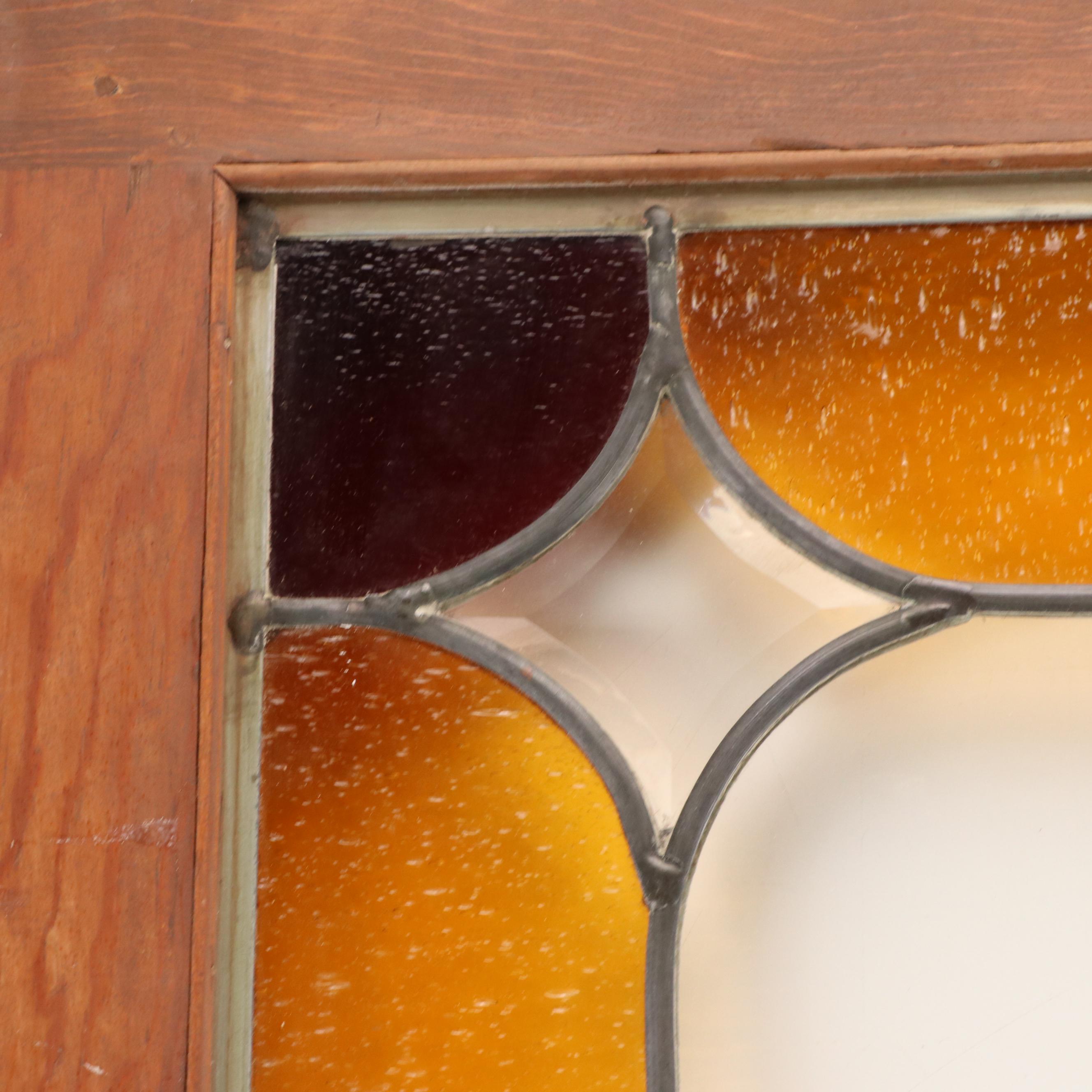 Leaded Red and Gold Stained Glass Window Panel, 20th Century