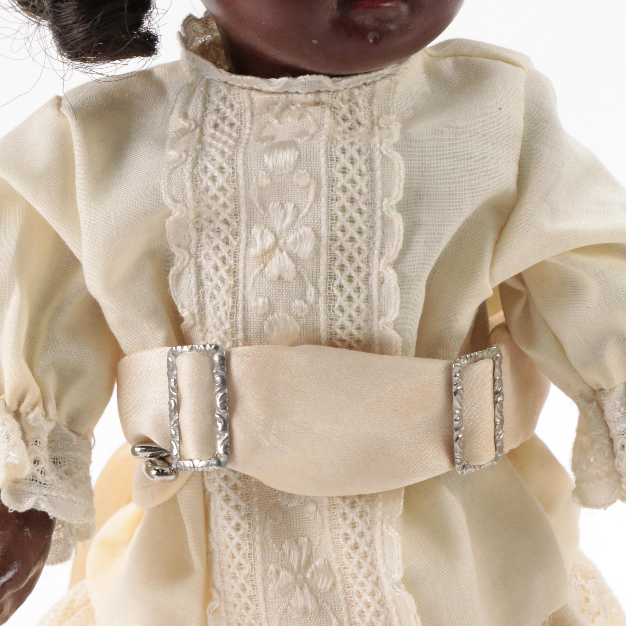 German Open Mouth Black Bisque Child Doll with Composition Body