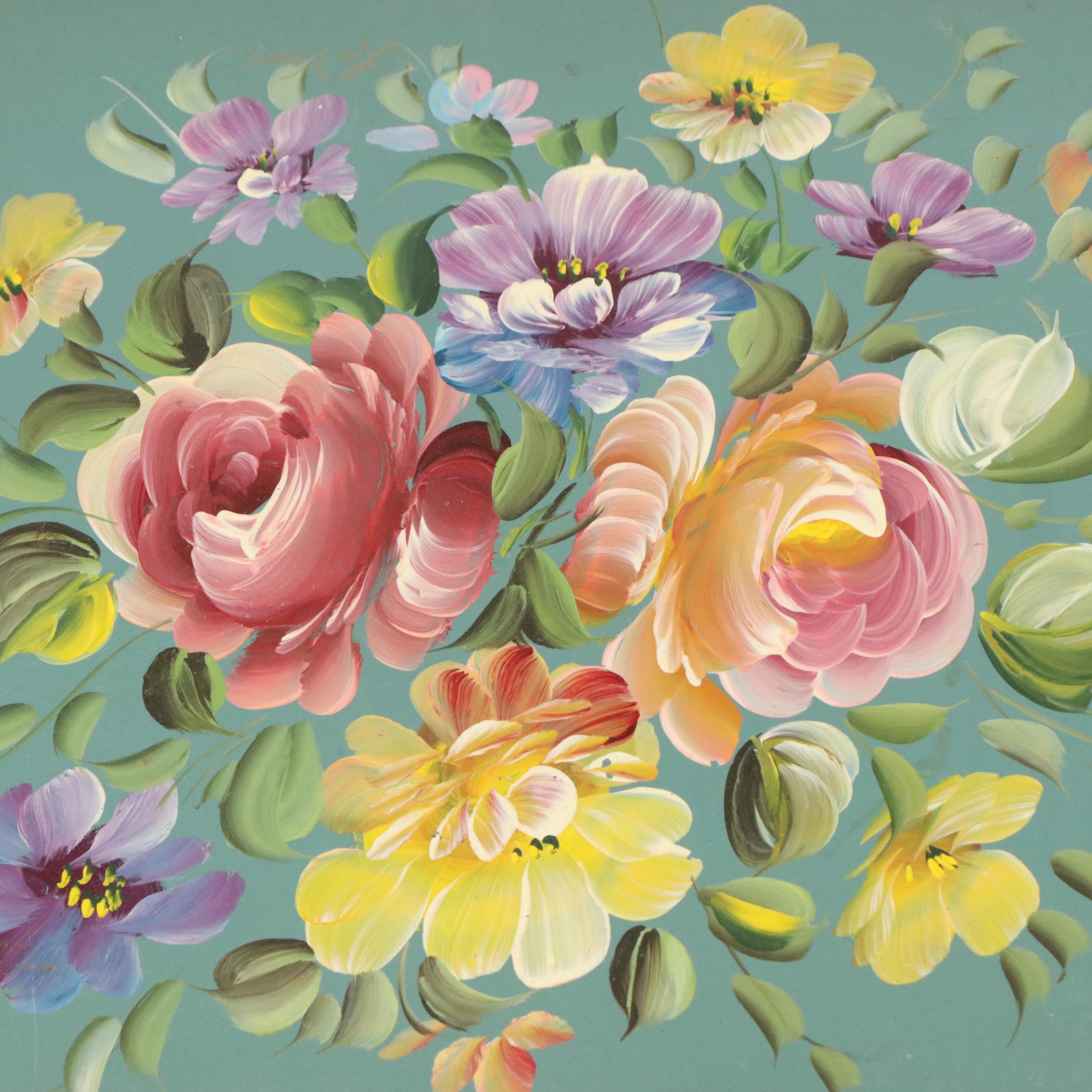 Nashco Products and Other Hand-Painted Toleware Trays, Mid-20th Century