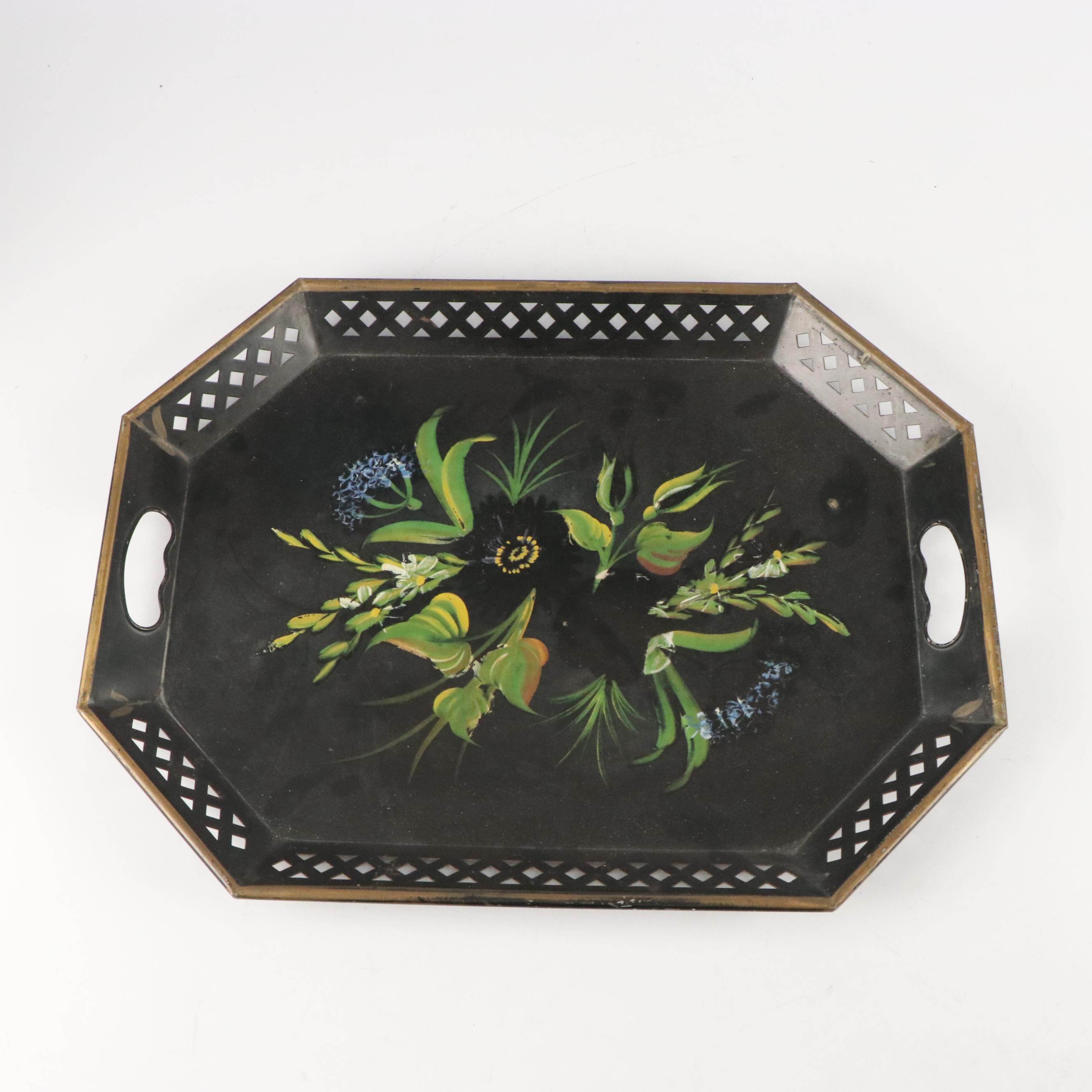 Nashco Products and Other Hand-Painted Toleware Trays, Mid-20th Century