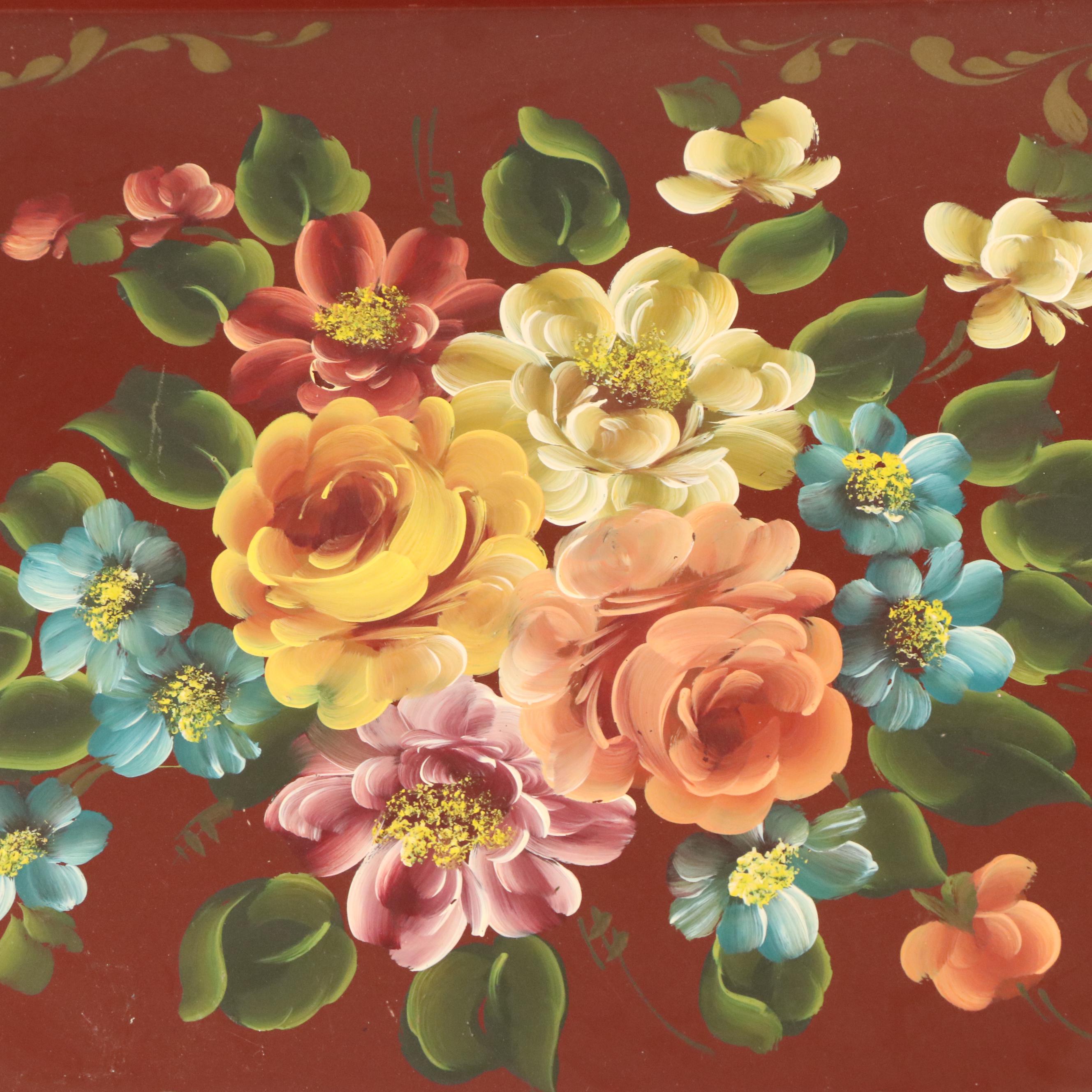 Nashco Products and Other Hand-Painted Toleware Trays, Mid-20th Century