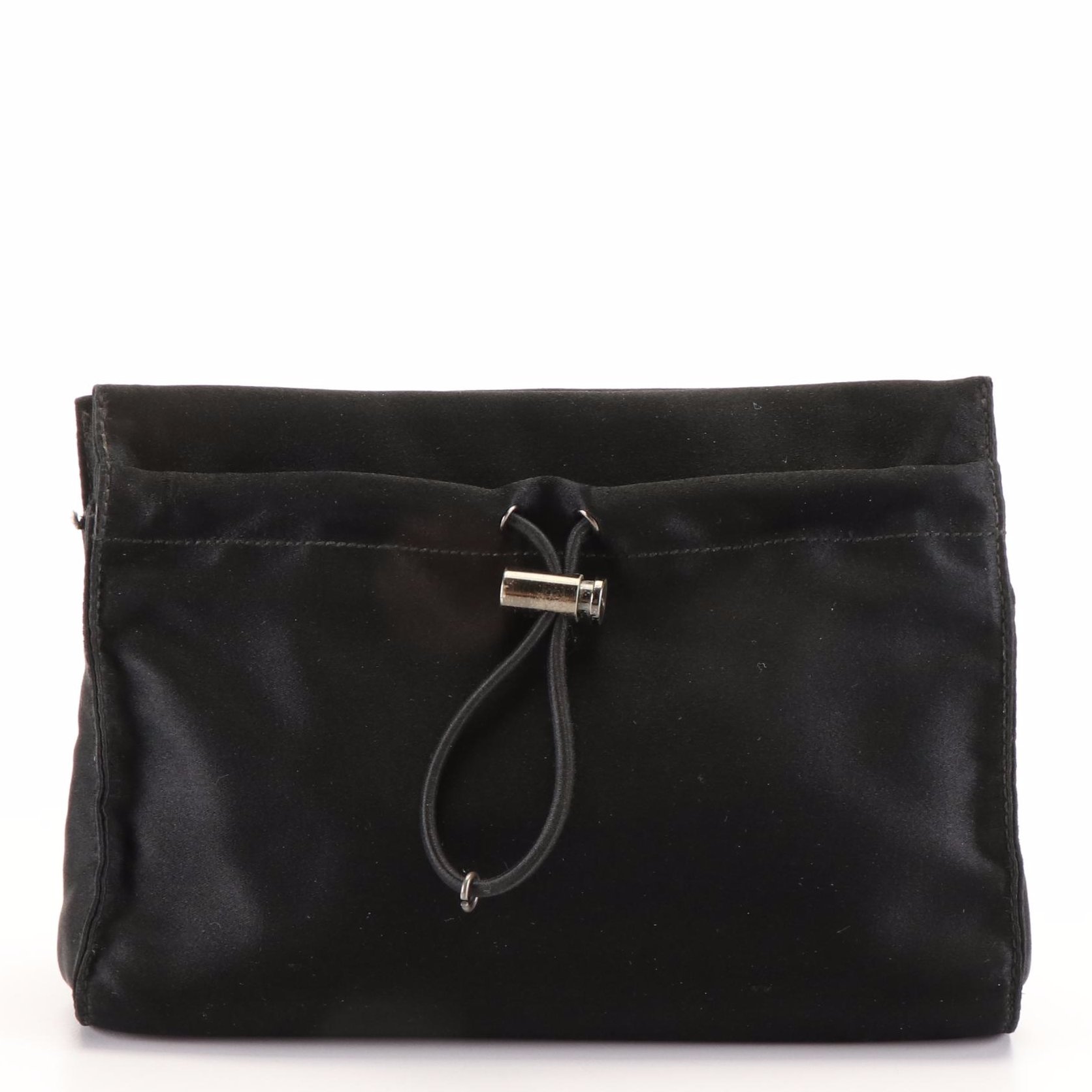 Prada Black Satin Drawstring Pouch/Clutch Bag