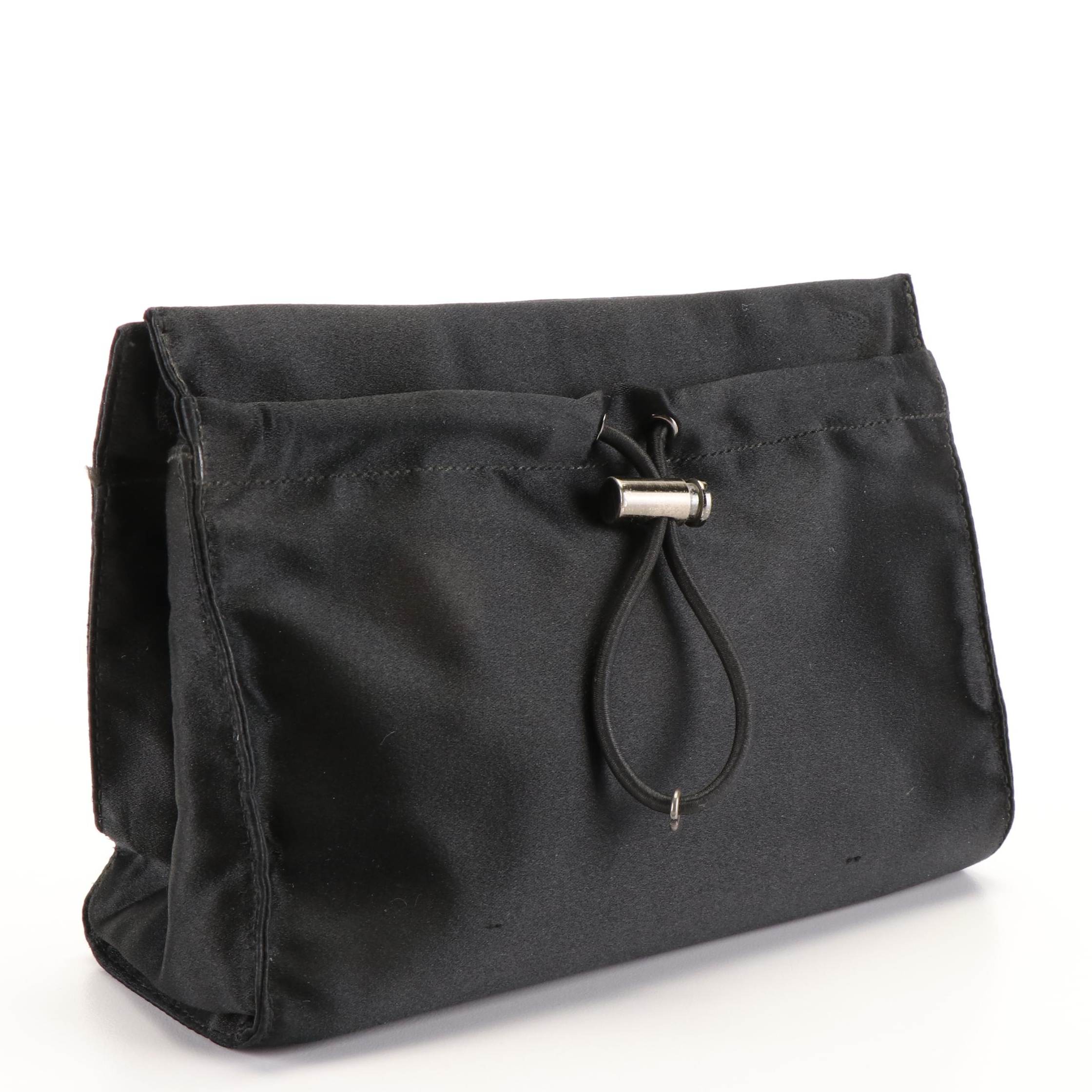 Prada Black Satin Drawstring Pouch/Clutch Bag