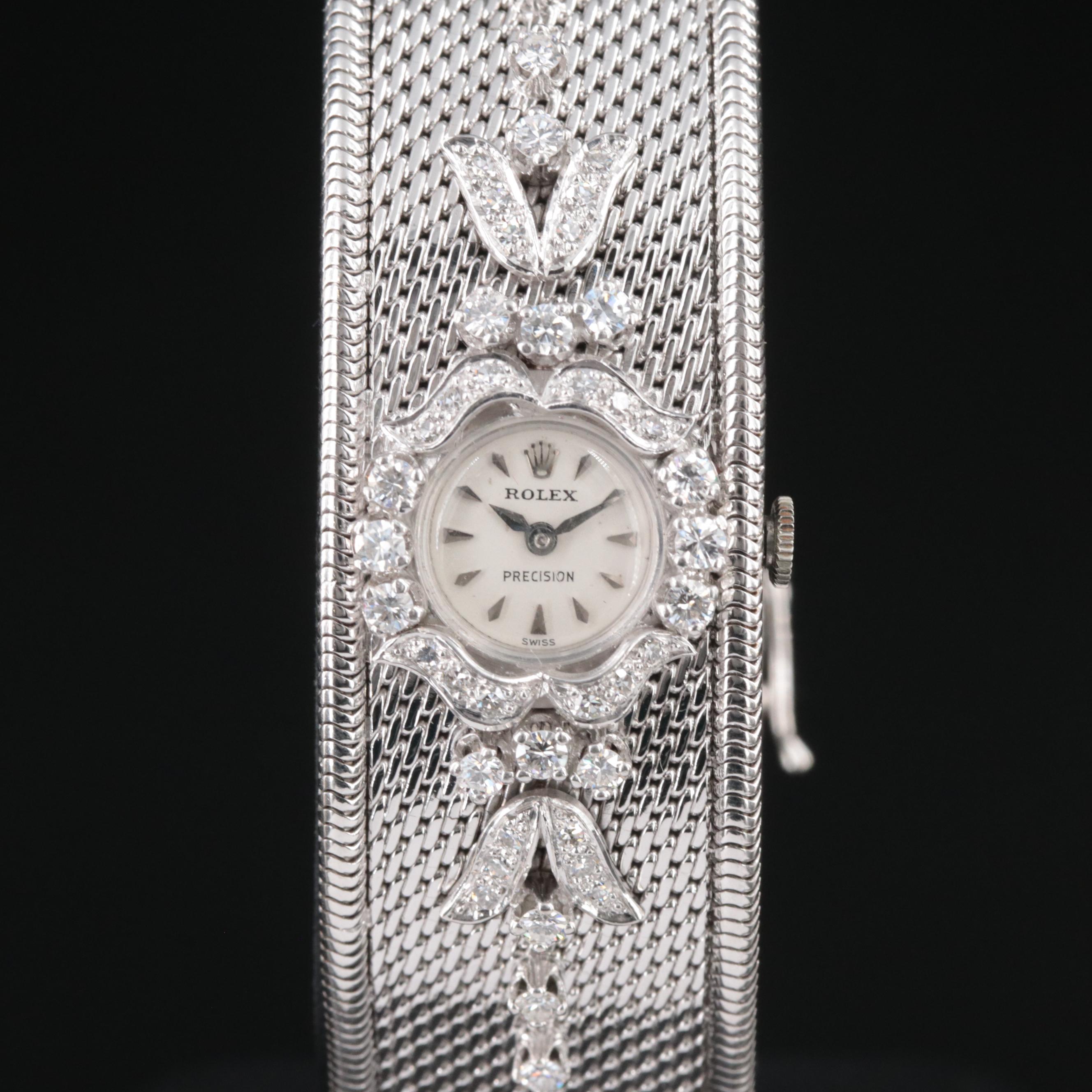 Vintage 18K and 1.10 CTW Diamond Custom Rolex Precision Stem Wind Watch