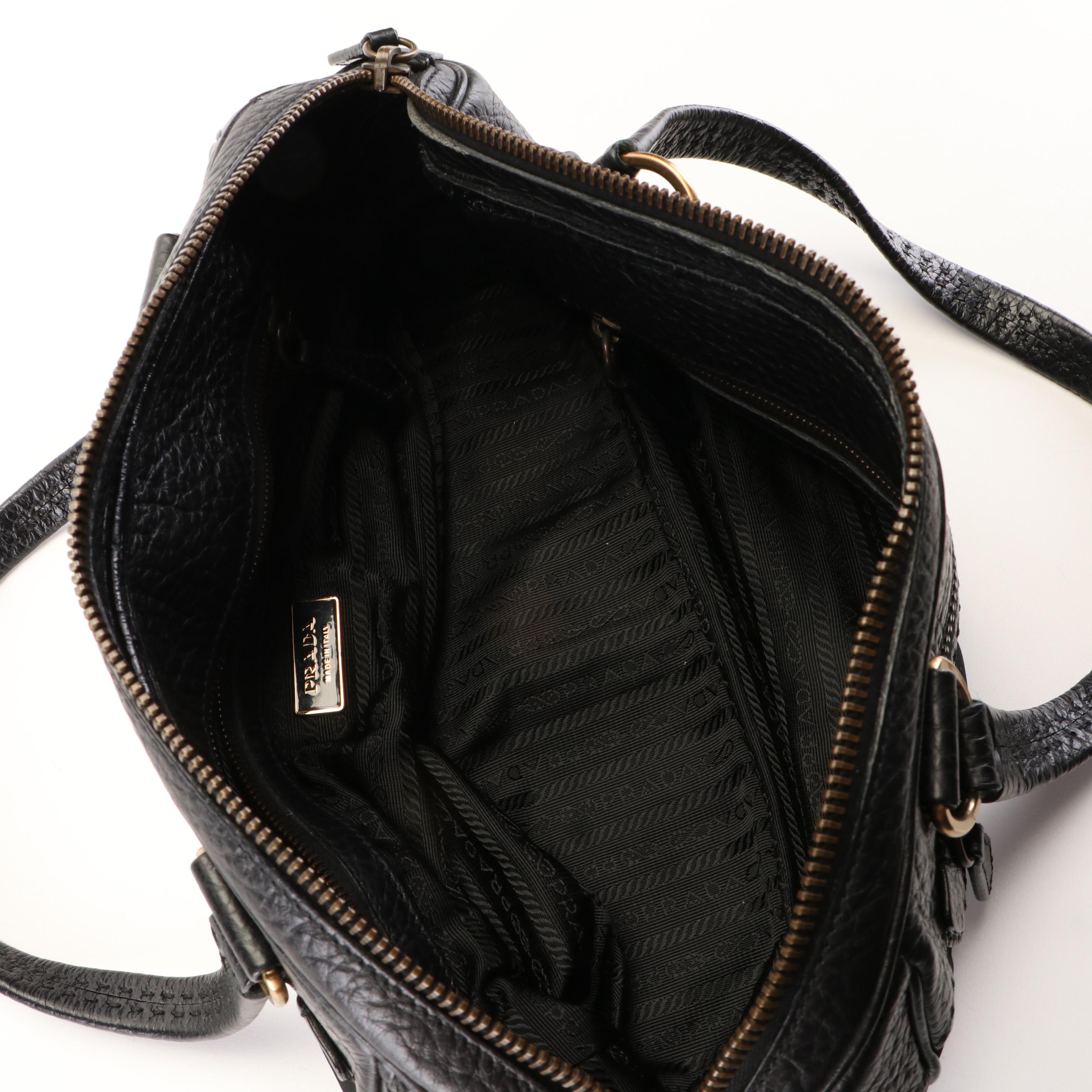 Prada Black Tessuto Bowler Bag with Vitello Leather Trim
